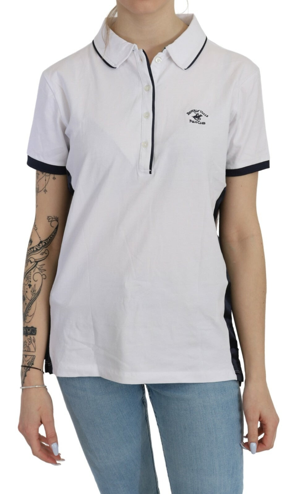 Beverly Hills Cotton White Collared Short Sleeve Top