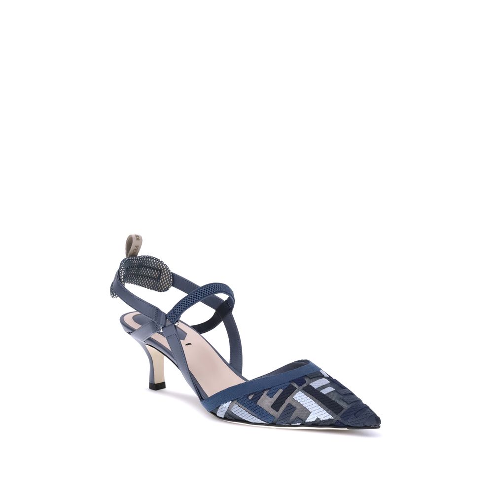 Fendi Blue Polyamide Mid Heel Pumps