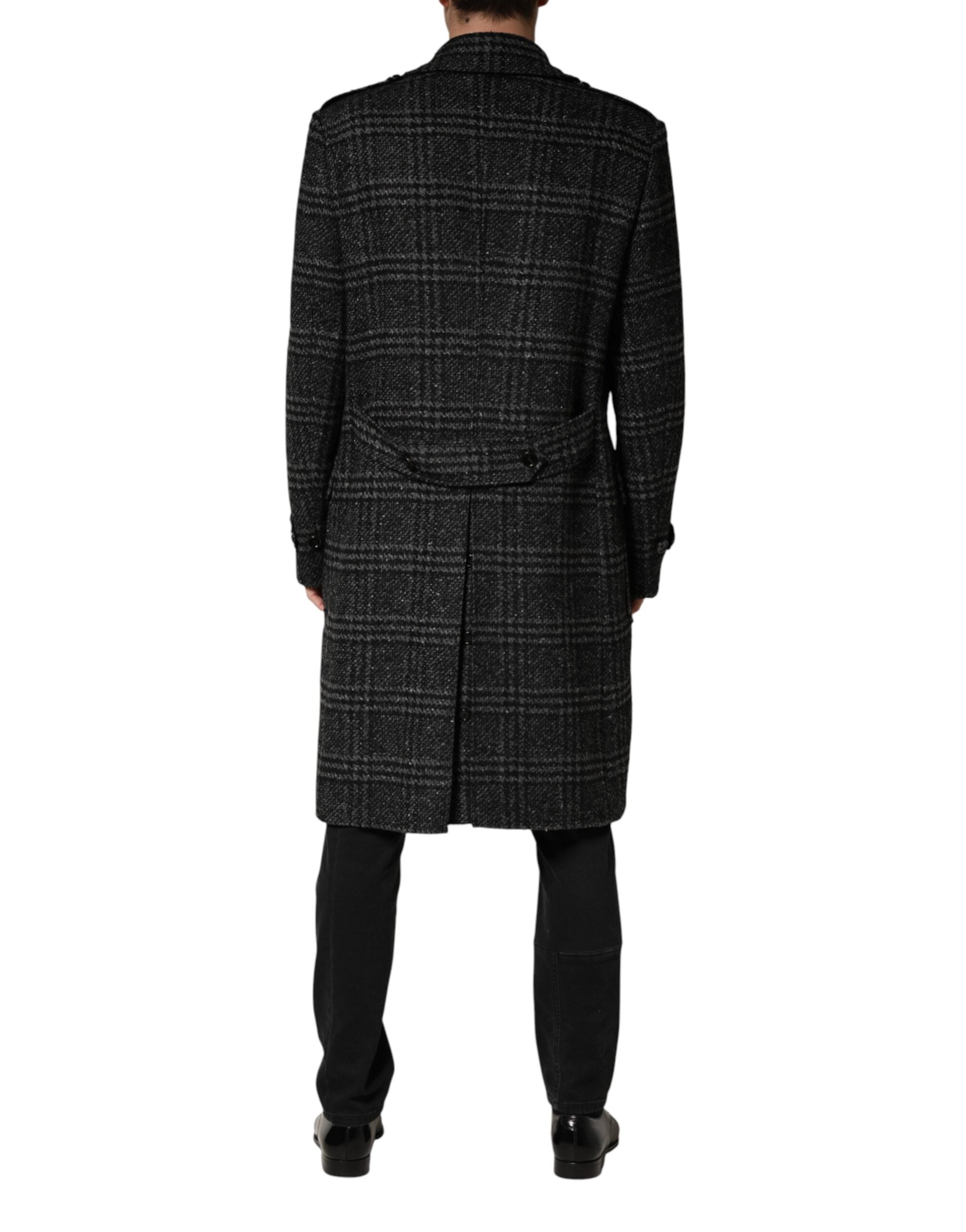 Dolce & Gabbana Abrigo de Lana con Doble Abotonadura y Cuadros Gris