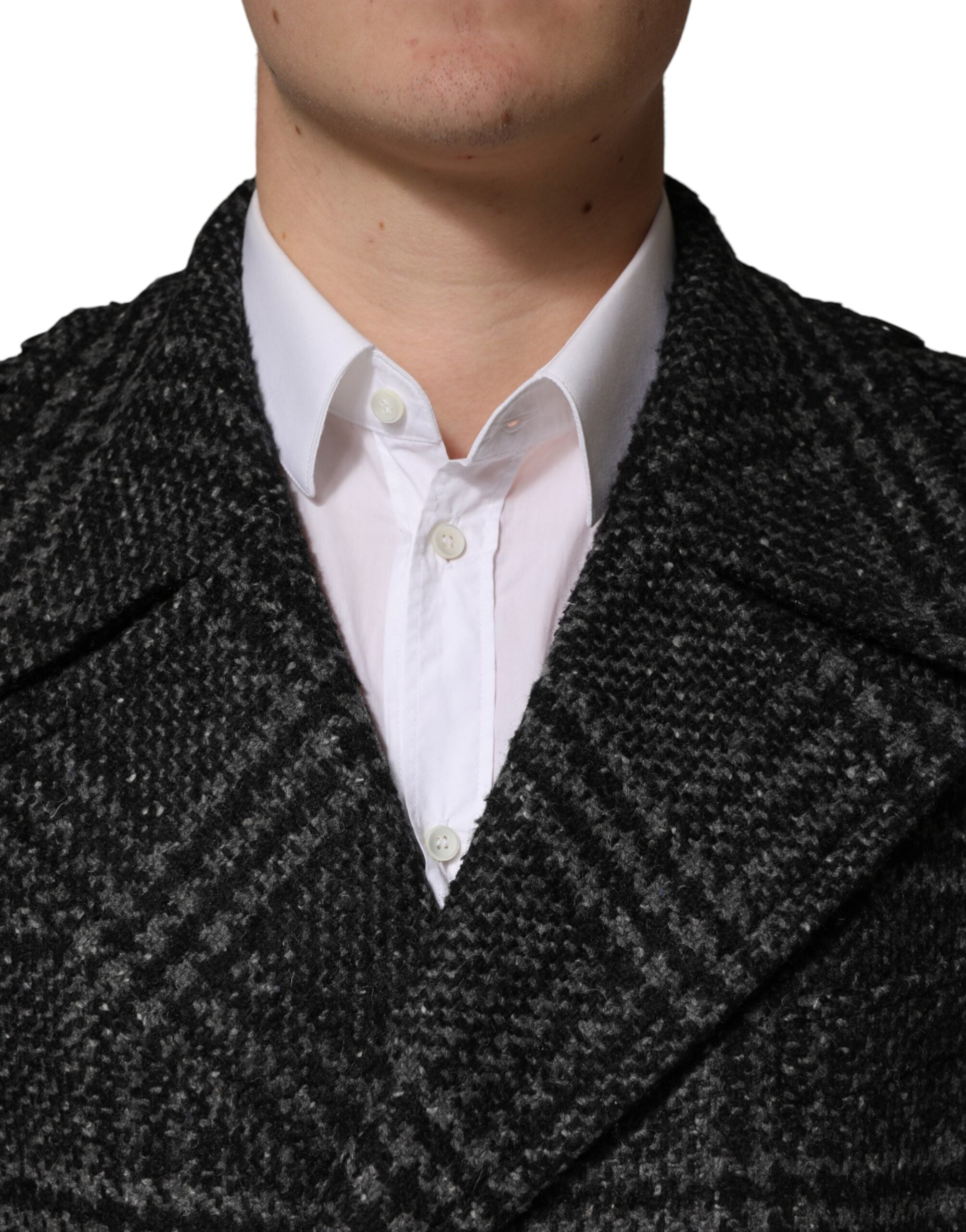 Dolce & Gabbana Abrigo de Lana con Doble Abotonadura y Cuadros Gris