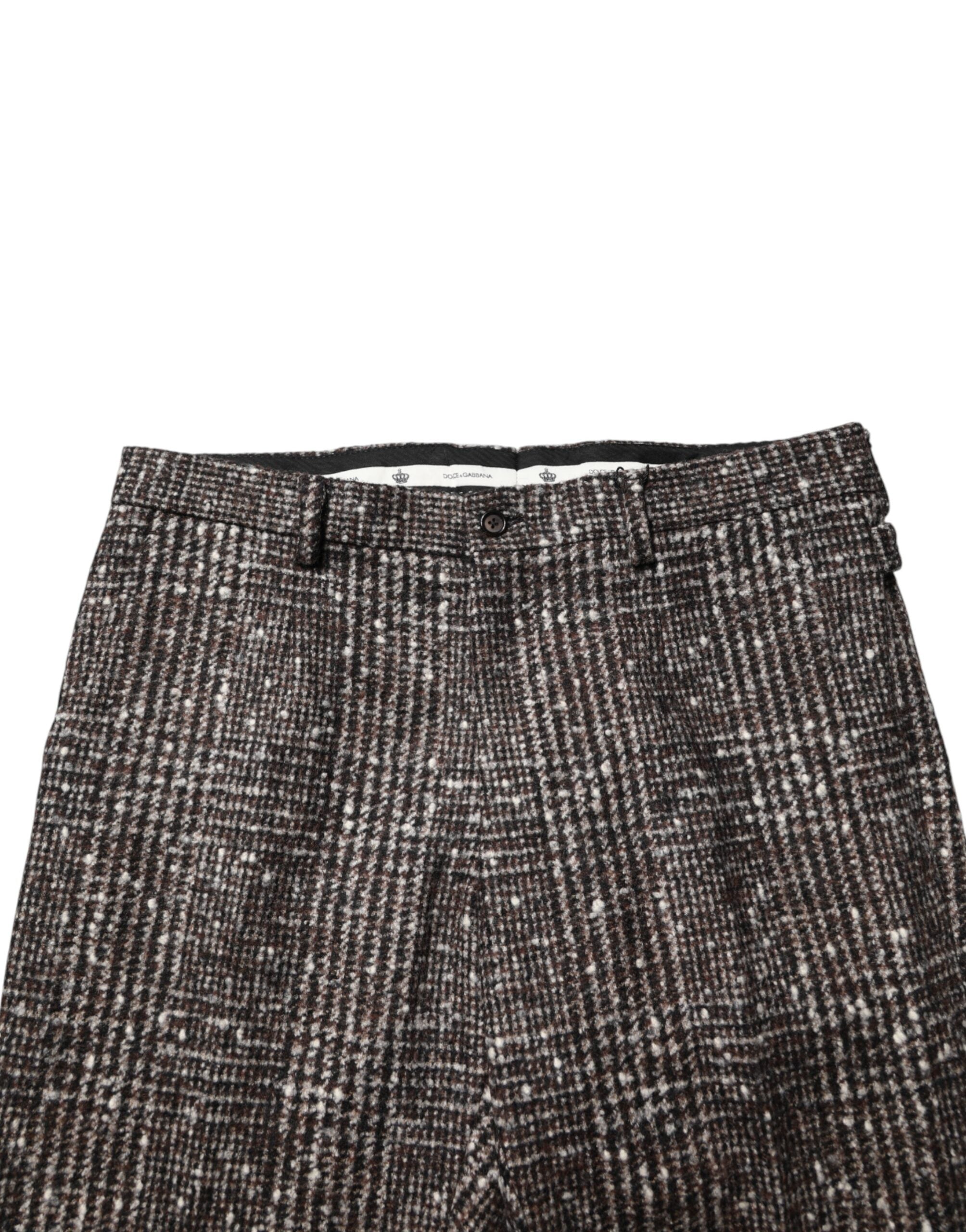 Dolce & Gabbana Brown Wool Plaid Skinny Dress Trouser Pants
