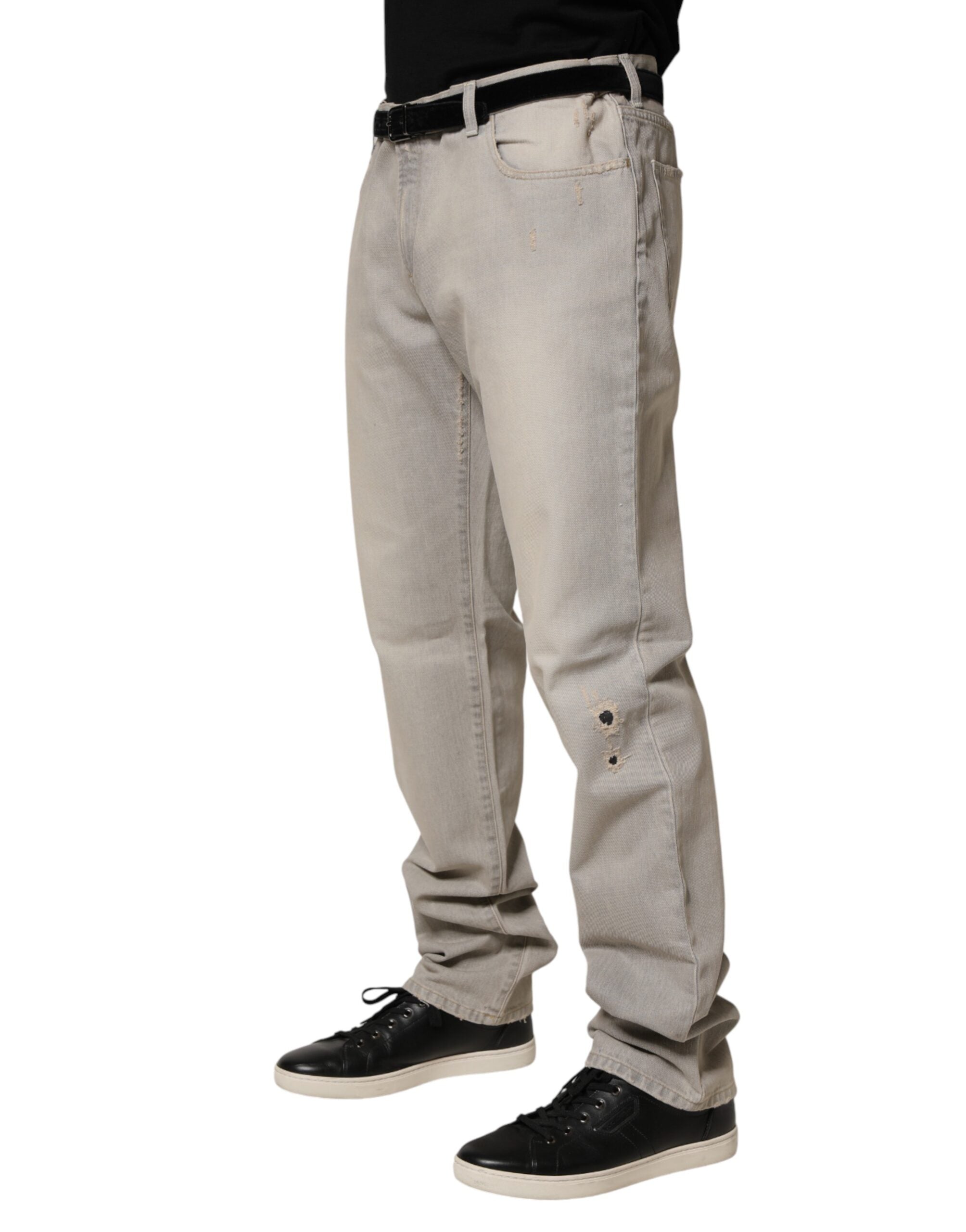 Dolce & Gabbana Light Gray Cotton Straight Denim Trouser Jeans