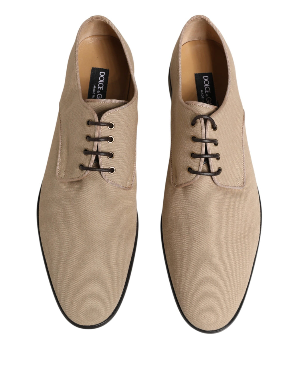 Dolce & Gabbana Beige Canvas Derby Lace Up Dress Men Shoes