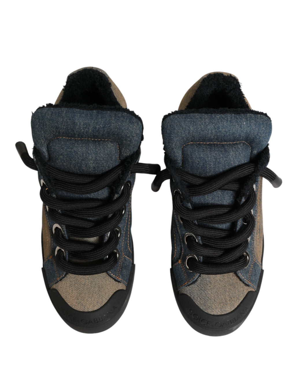 Dolce & Gabbana Multicolor Color Block Denim Low Top Sneakers Shoes