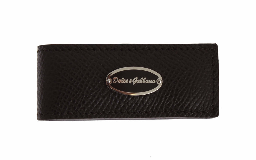 Dolce & Gabbana Brown Leather Magnet Mens Money Bar Clasp Money Cash Clip