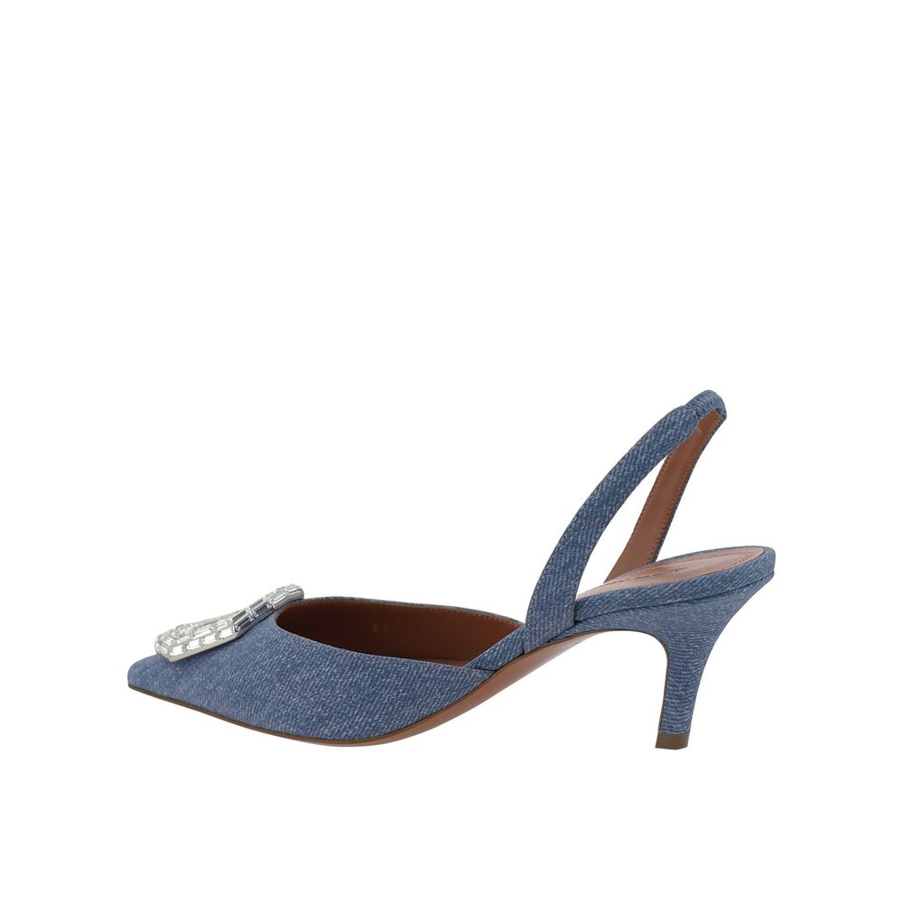 Amina Muaddi Blue Nubuc Leather High Heel Pumps