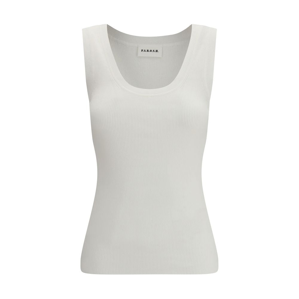 P.A.R.O.S.H. Cream Cotton Tank Tops