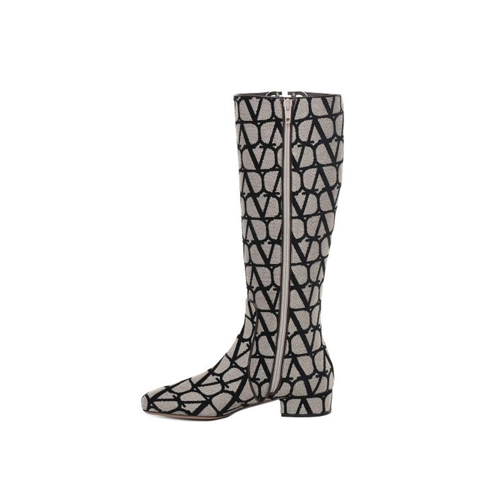 Valentino Garavani Beige Fabric Lace-Up Boots