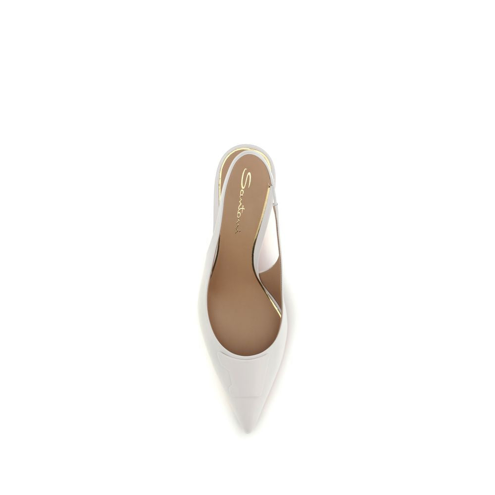 Santoni White Calf Leather Bos Taurus Mid Heel Pumps