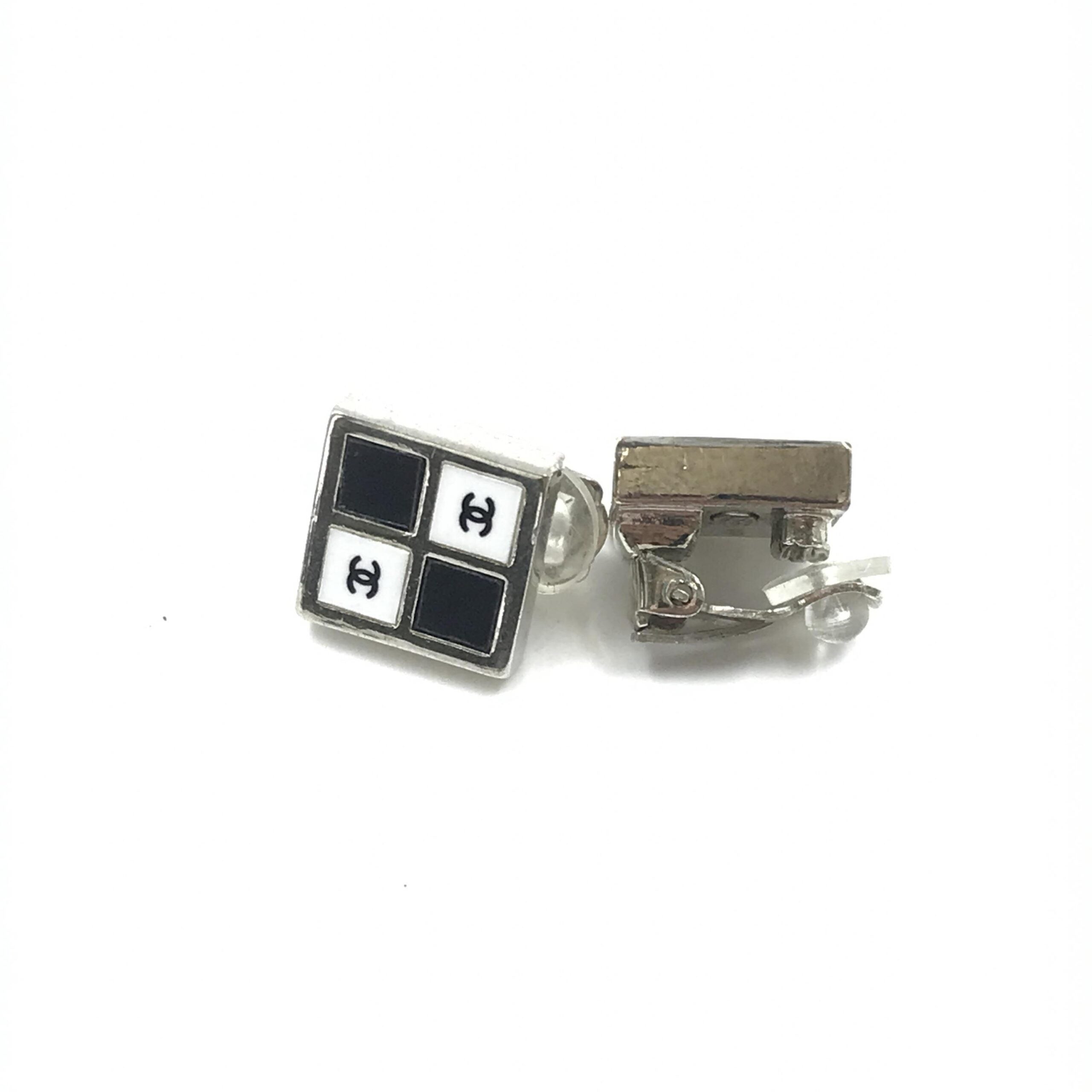Chanel Coco Mark Earrings Black/White/Silver