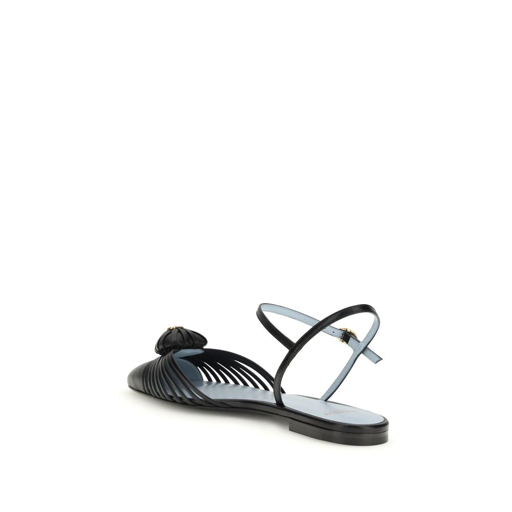 Valentino Garavani Black Calf Leather Bos Taurus Ballet Flats