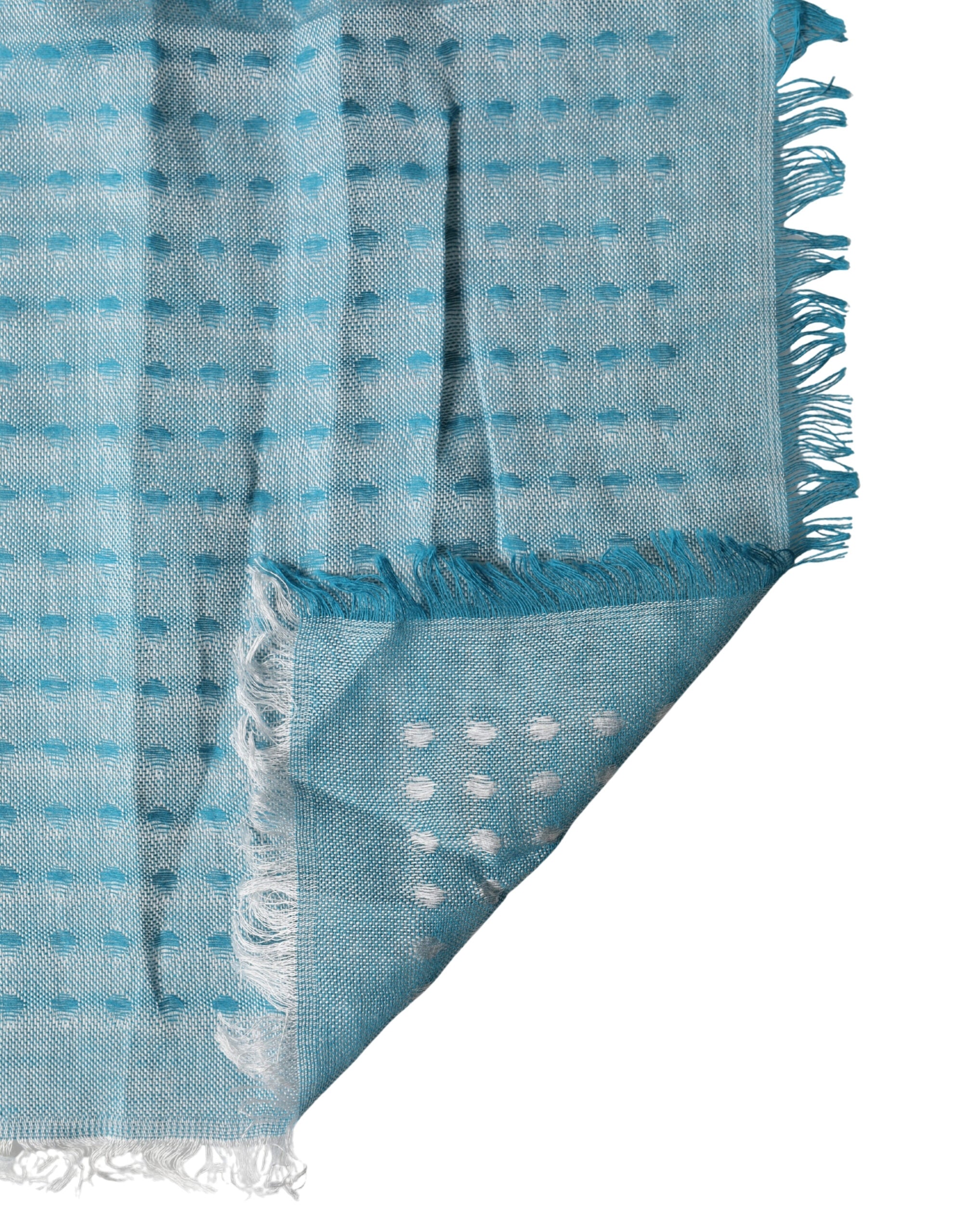 Dolce & Gabbana Light Blue Silk Blend Fringed Logo 185cm x 73.5cm Scarf