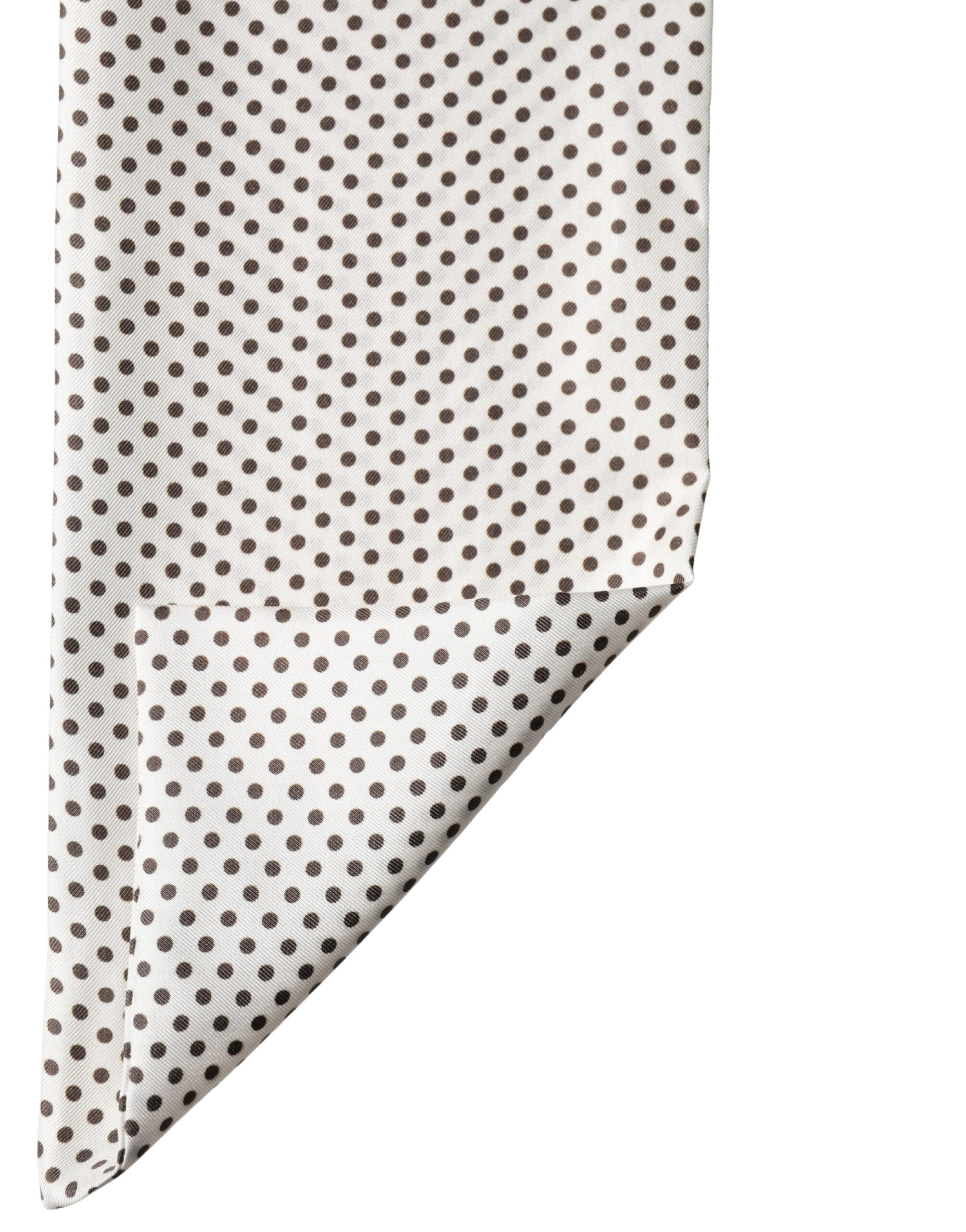 Dolce & Gabbana White Brown Polka Dot Silk Bandeau Neck Wrap 151cm x 13cm  Scarf