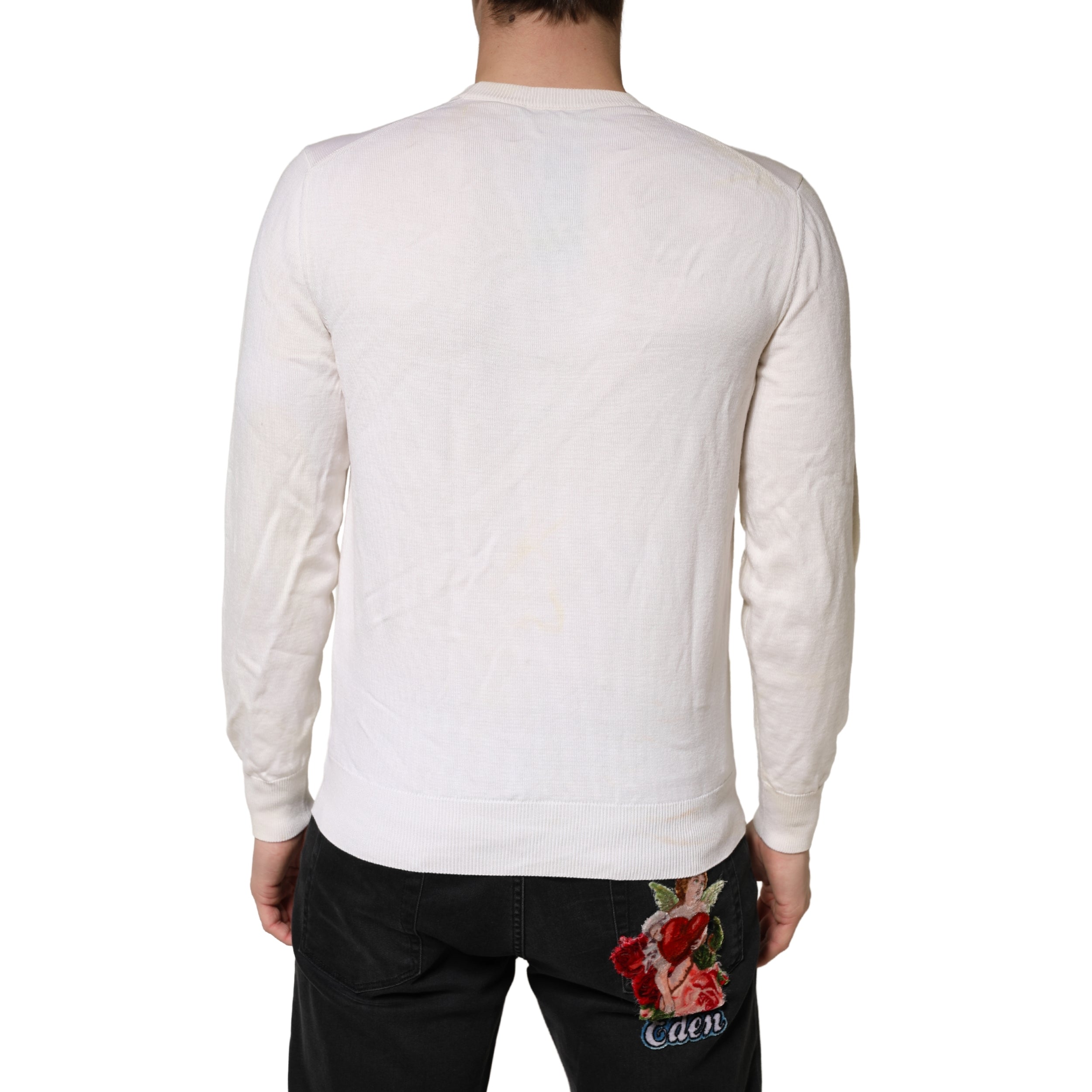 Dolce & Gabbana White Virgin Wool Graphic Logo Crewneck Sweater