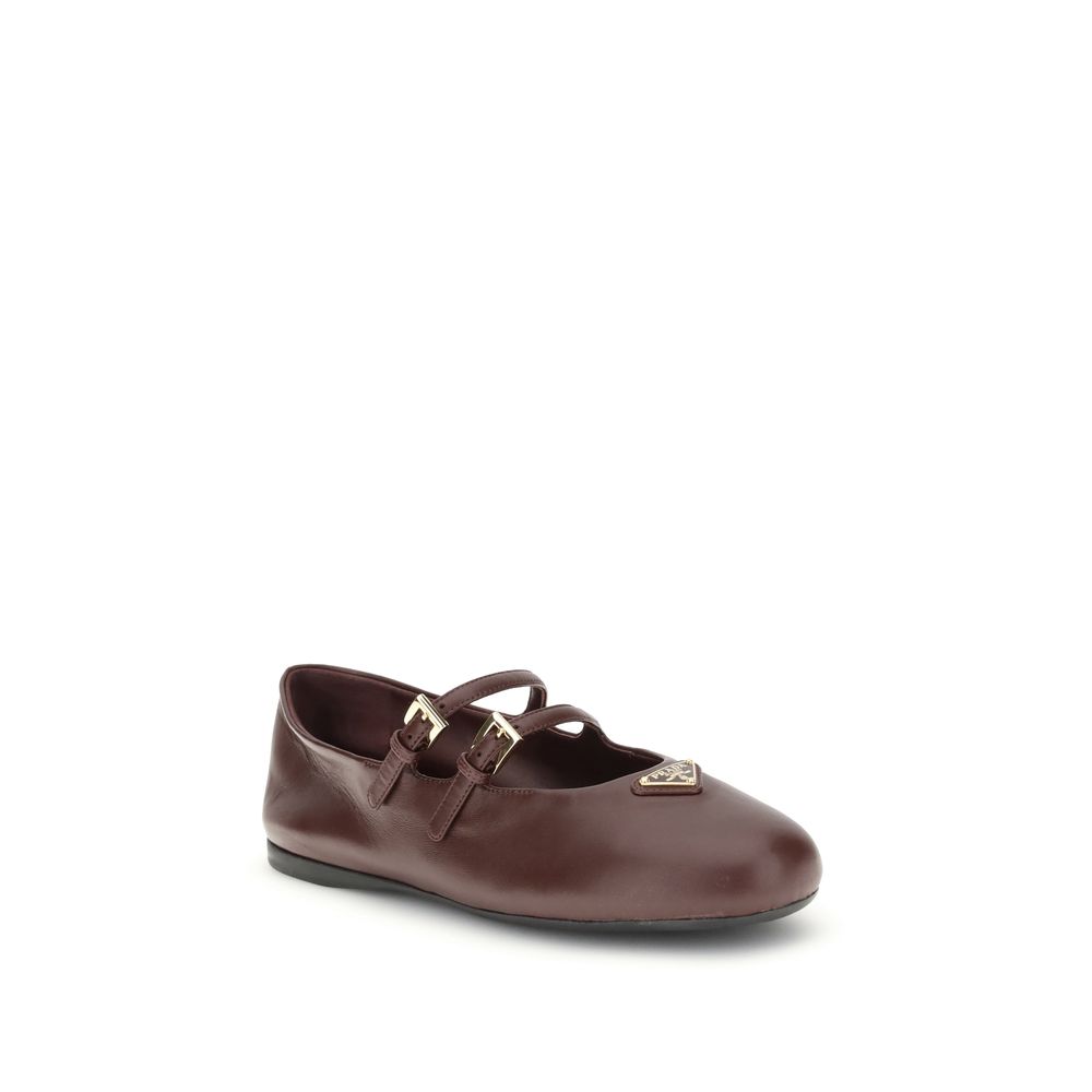 Prada Bordeaux Calf Leather Bos Taurus Ballet Flats