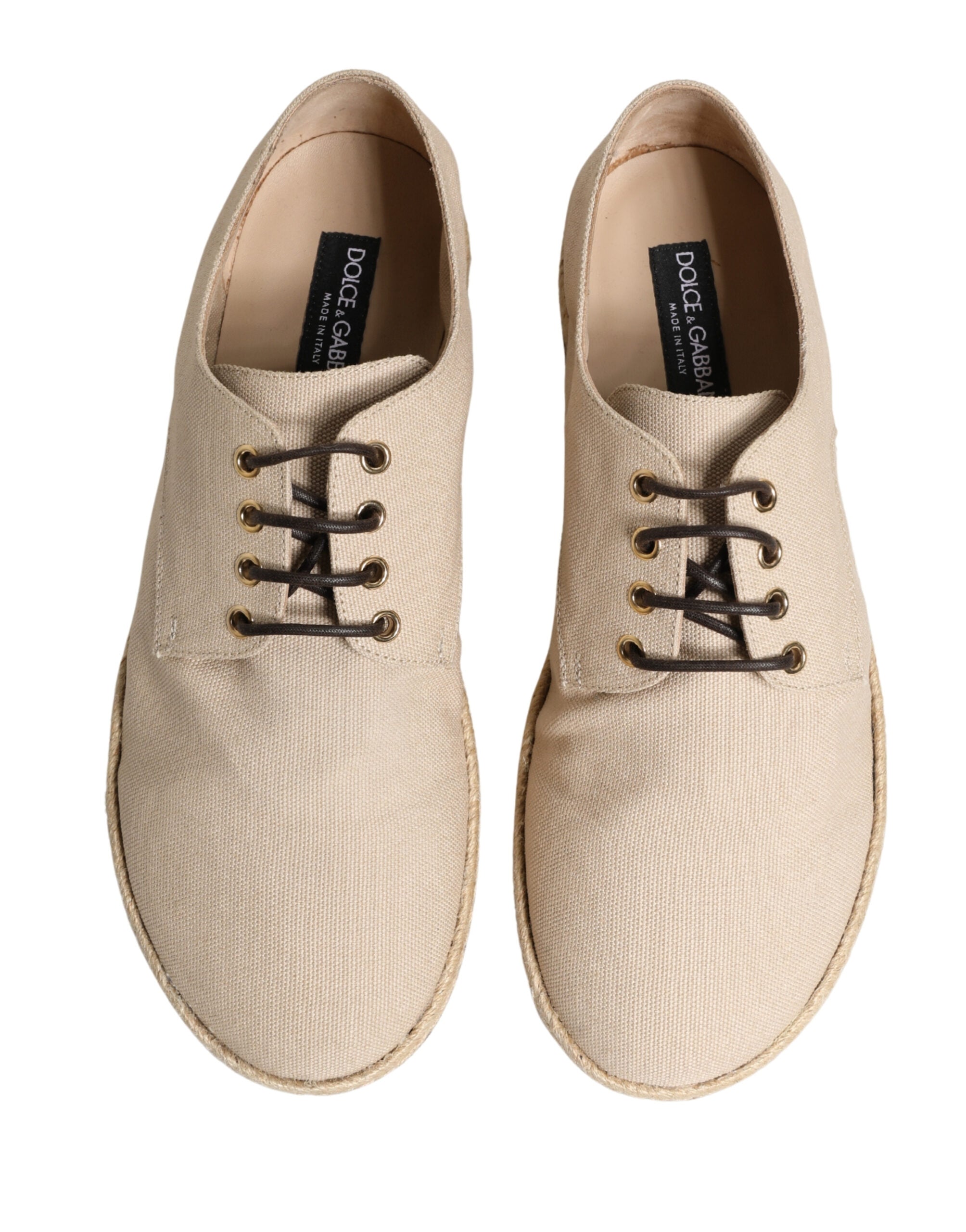 Dolce & Gabbana Beige Espadrille Sole Lace Up Canvas Derby Shoes