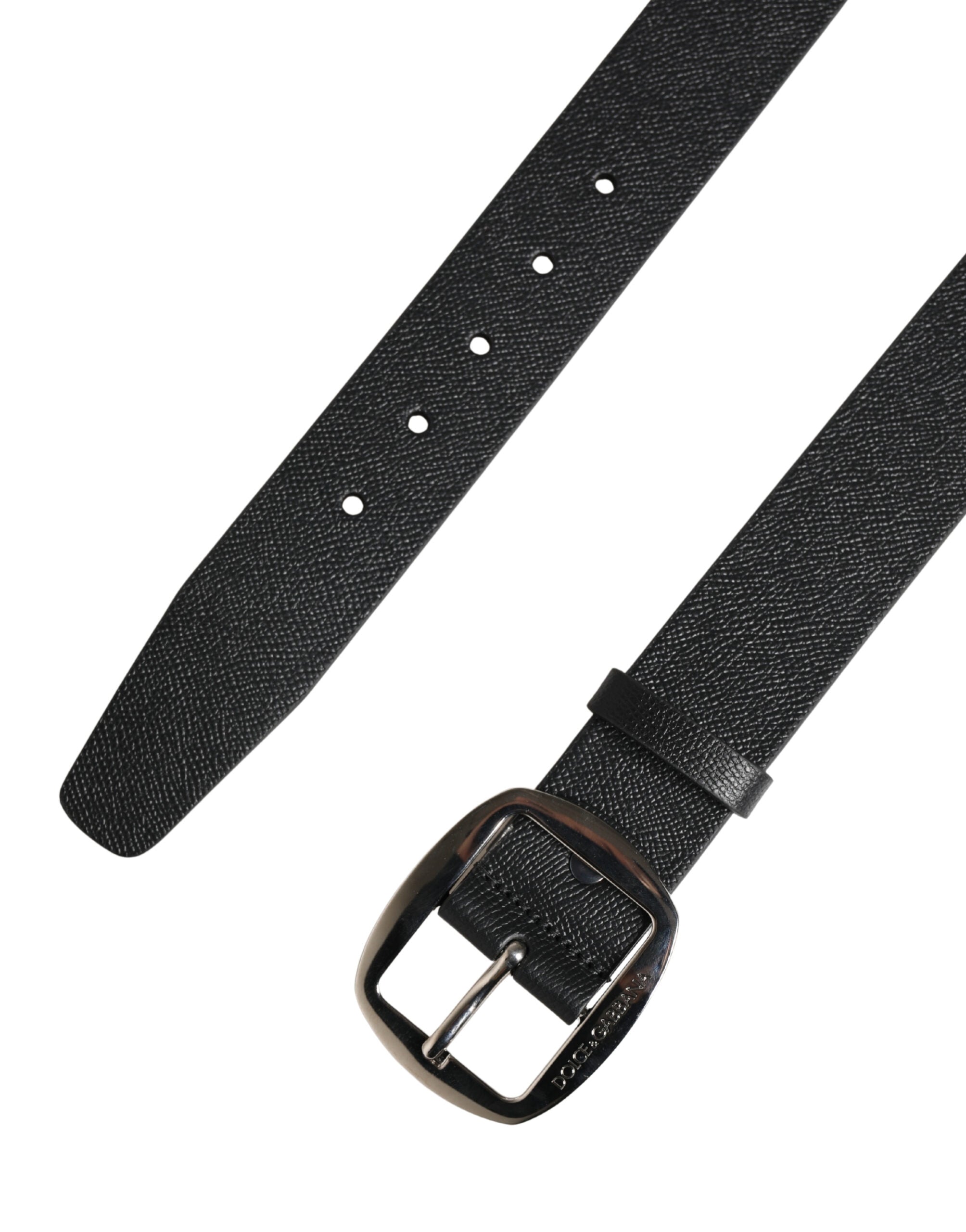 Dolce & Gabbana Black Calf Leather Silver Metal Buckle Belt