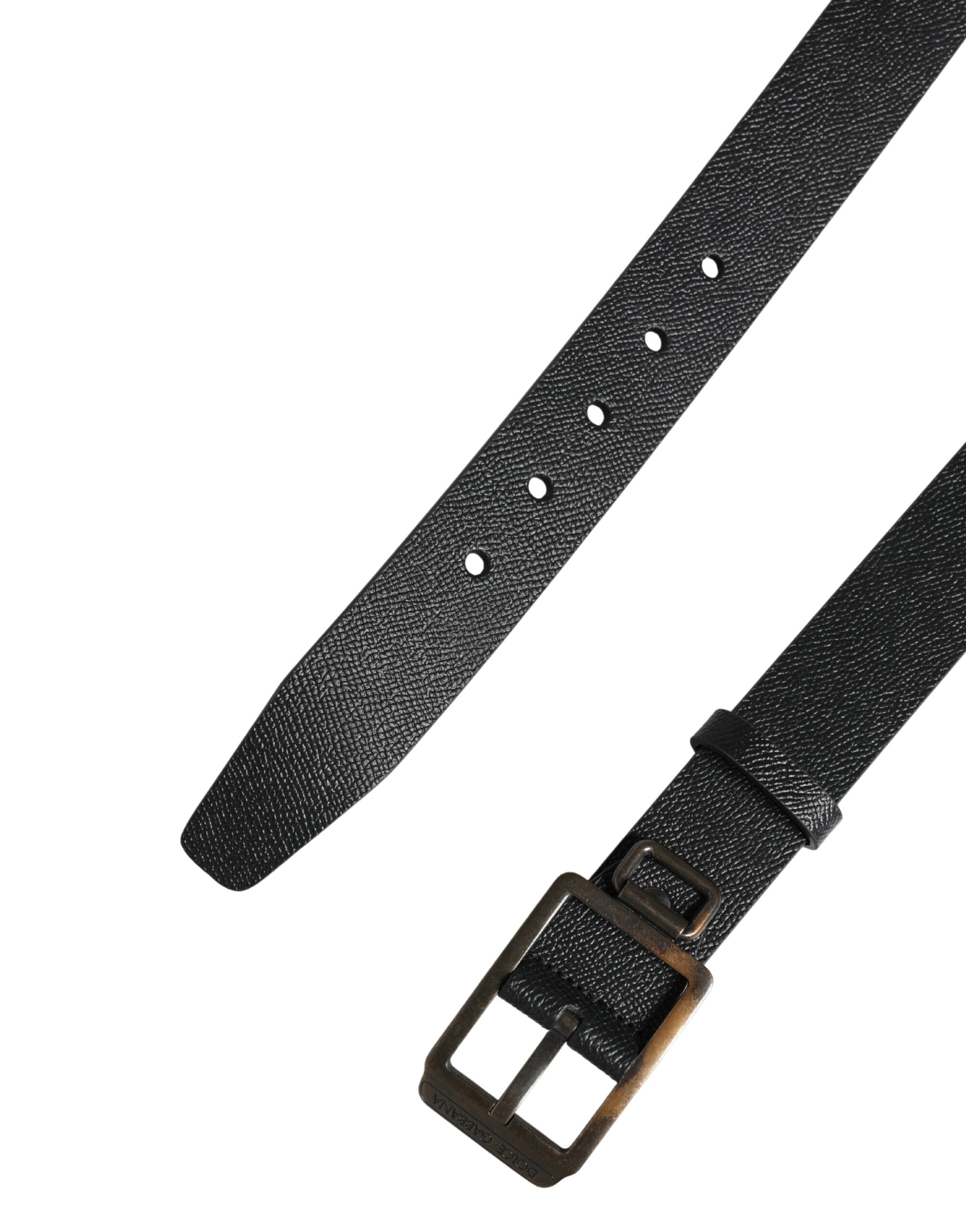 Dolce & Gabbana Black Calf Leather Gold Metal Buckle Belt