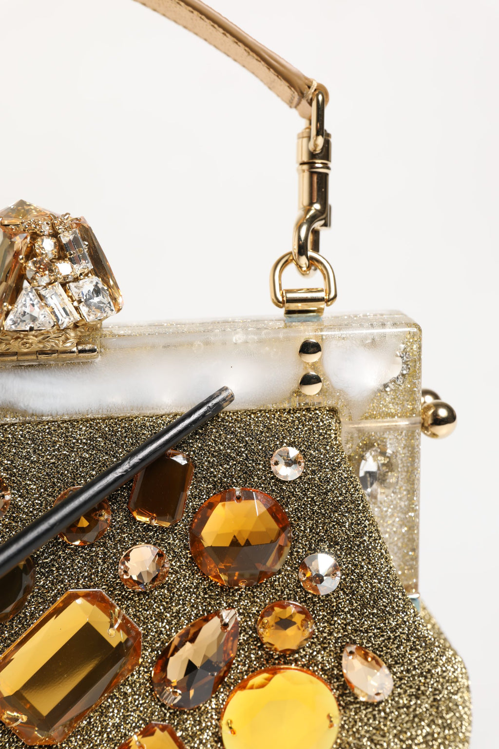 Dolce & Gabbana Gold Vanda Crystal Evening Clutch Shoulder Handbag  Bag