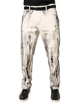 Dolce & Gabbana Vaqueros Holgados de Mezclilla Blancos con Estampado de Pintura Desgastado
