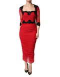 Vestido midi tubo ceñido de Dolce & Gabbana con ribete de malla rojo