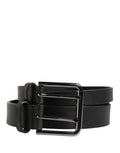 Cinturón Dolce & Gabbana negro de piel con doble correa y hebilla plateada