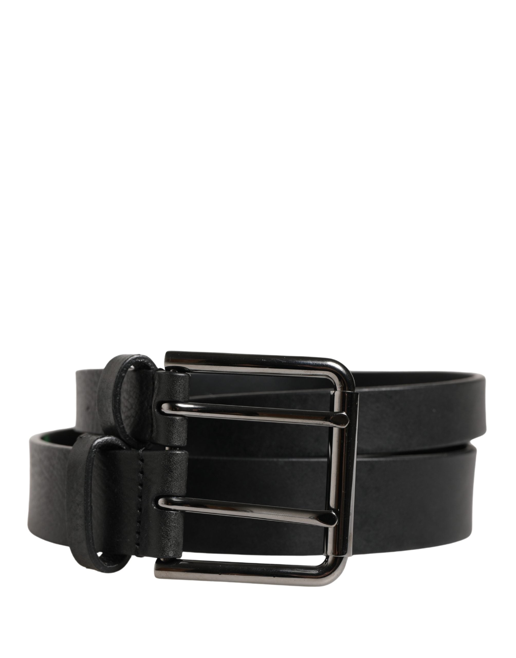 Cinturón Dolce & Gabbana negro de piel con doble correa y hebilla plateada