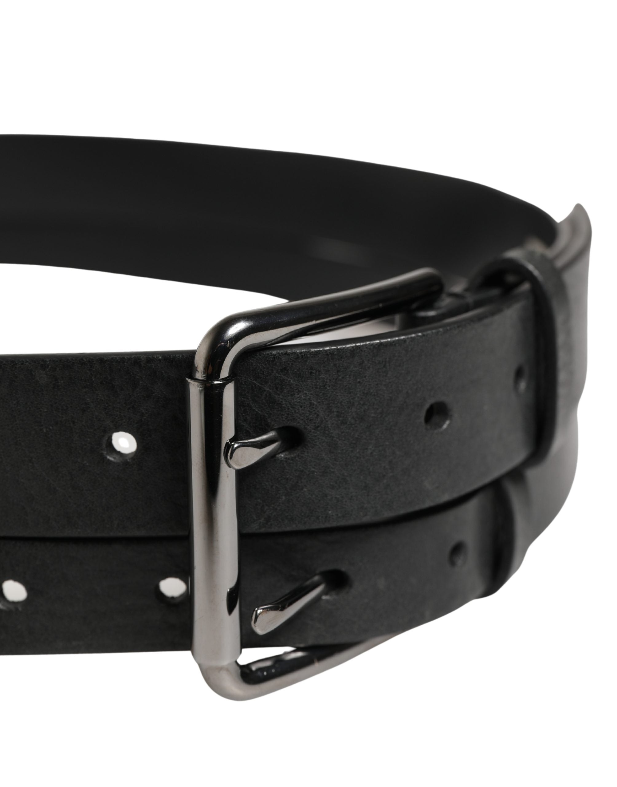 Cinturón Dolce & Gabbana negro de piel con doble correa y hebilla plateada