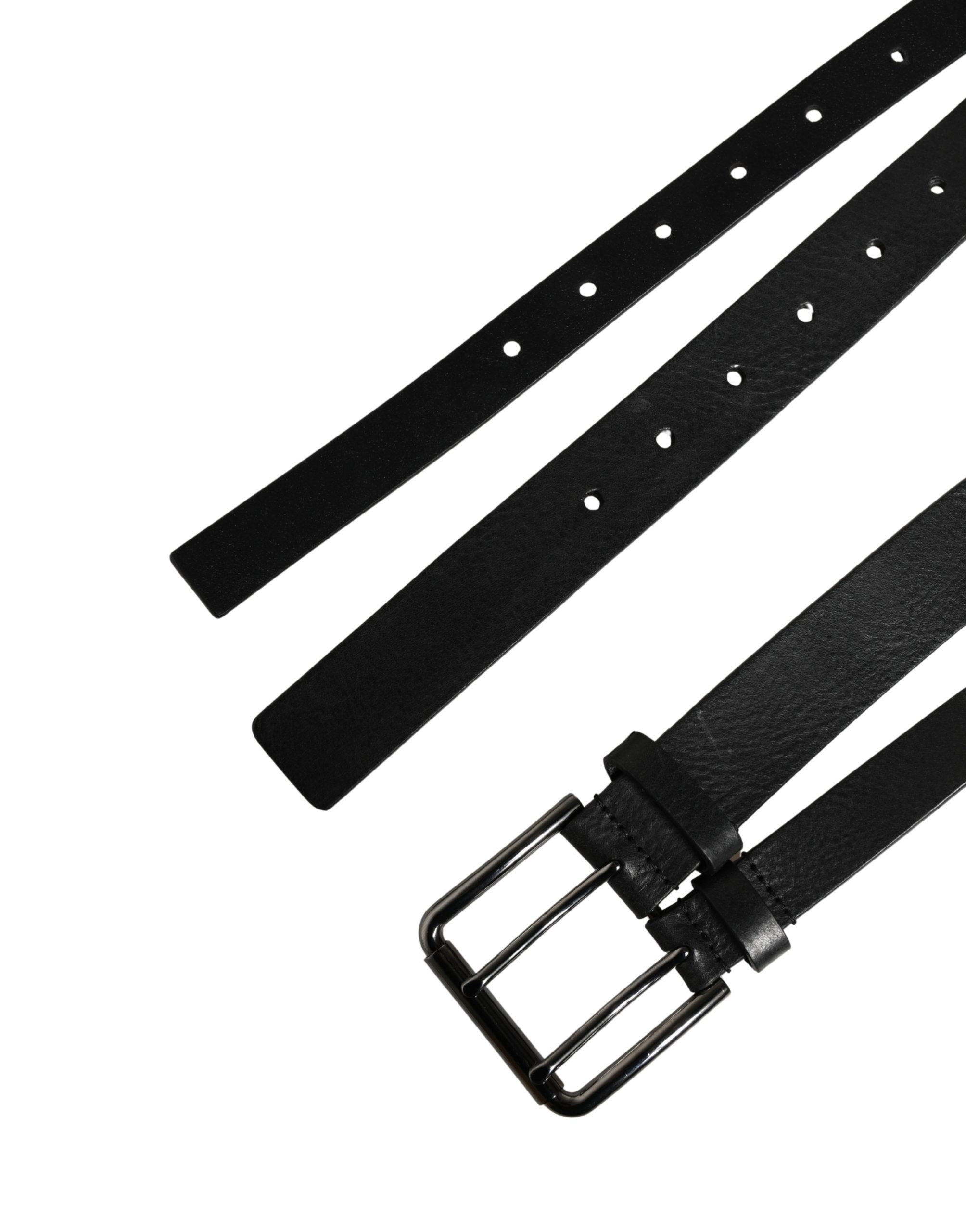 Cinturón Dolce & Gabbana negro de piel con doble correa y hebilla plateada