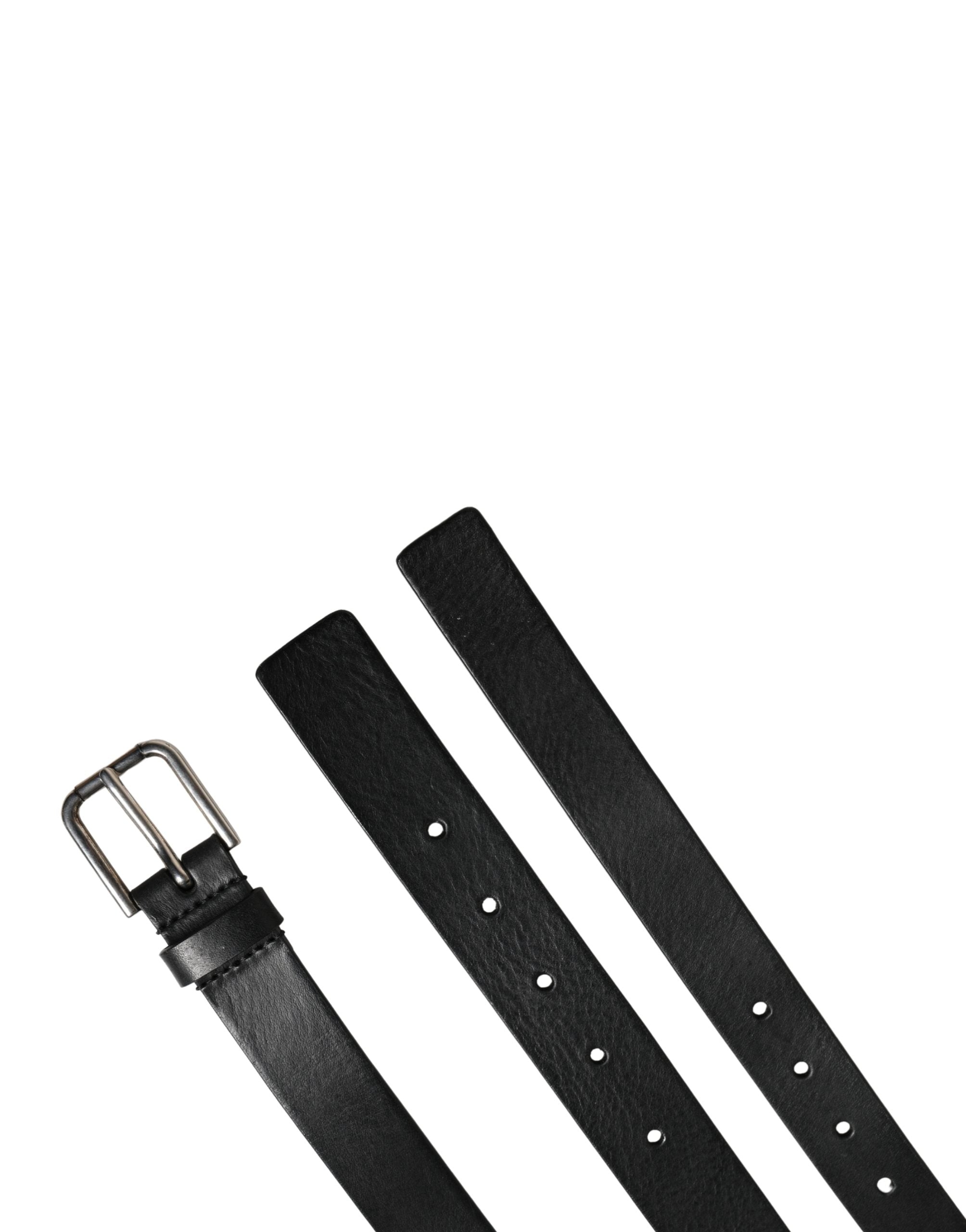 Cinturón Dolce & Gabbana negro de piel con doble correa y hebilla plateada