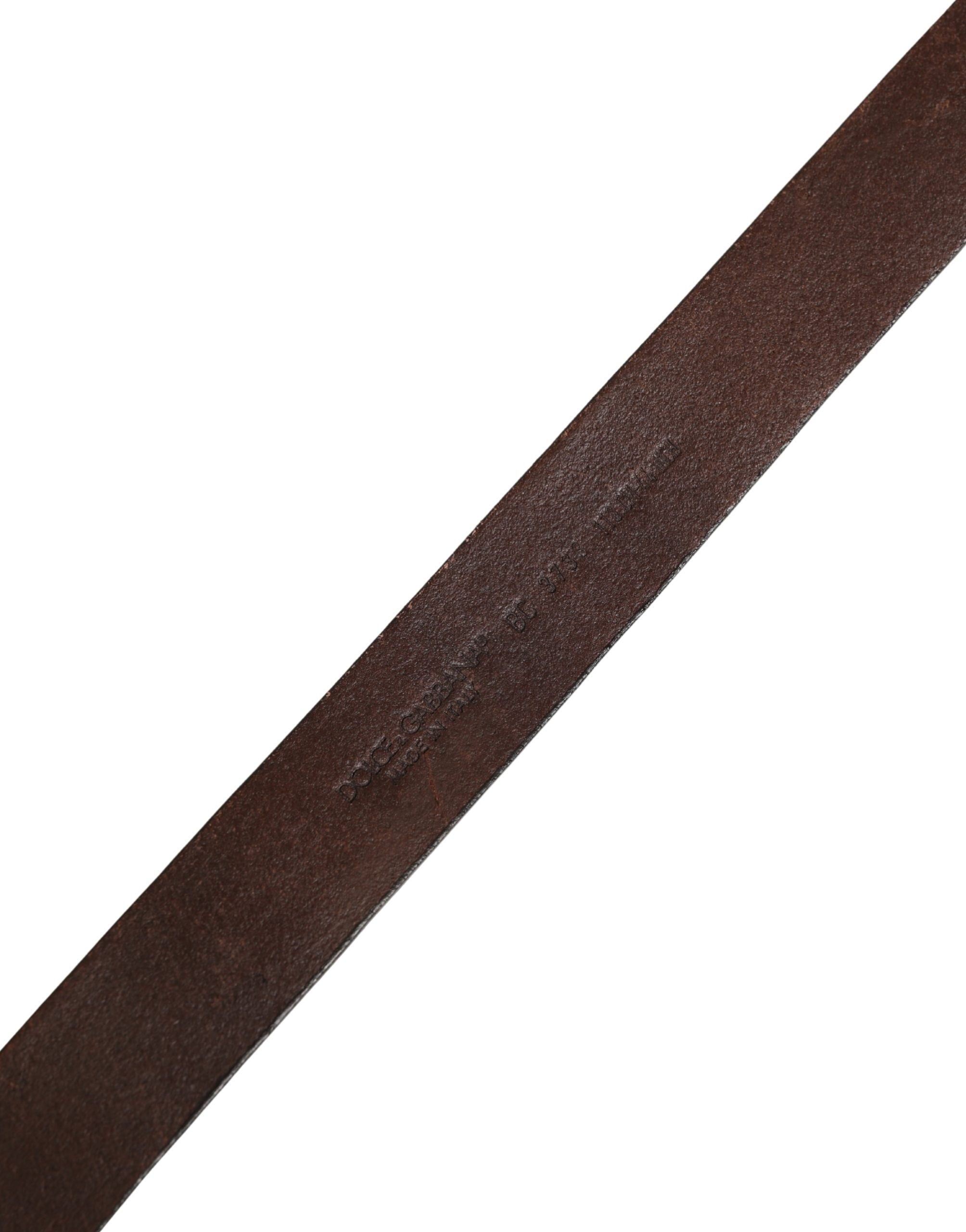 Dolce & Gabbana Men Brown Leather Logo Metal Buckle Belt