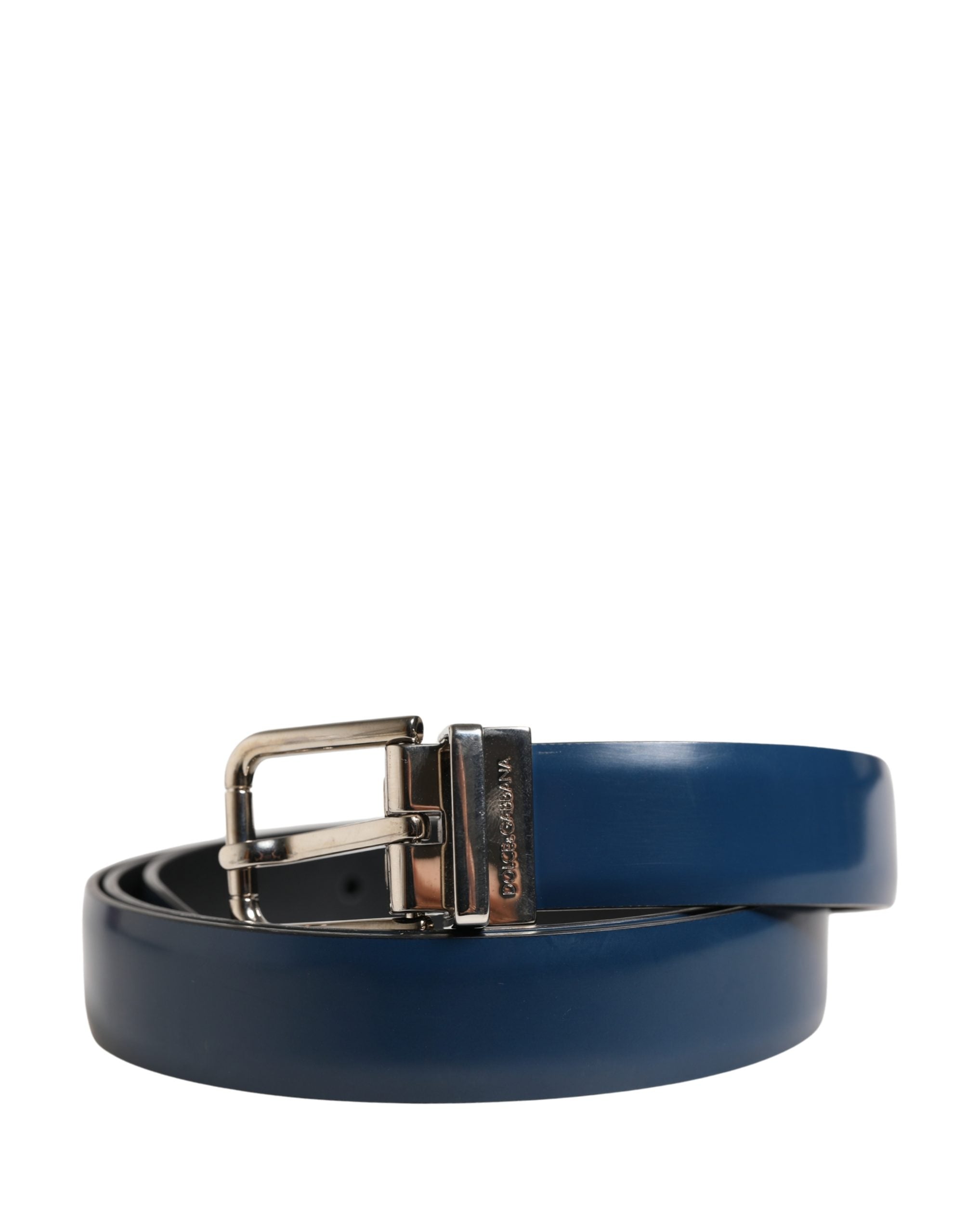 Cinturón de piel azul clásico con hebilla metálica Dolce & Gabbana para hombre