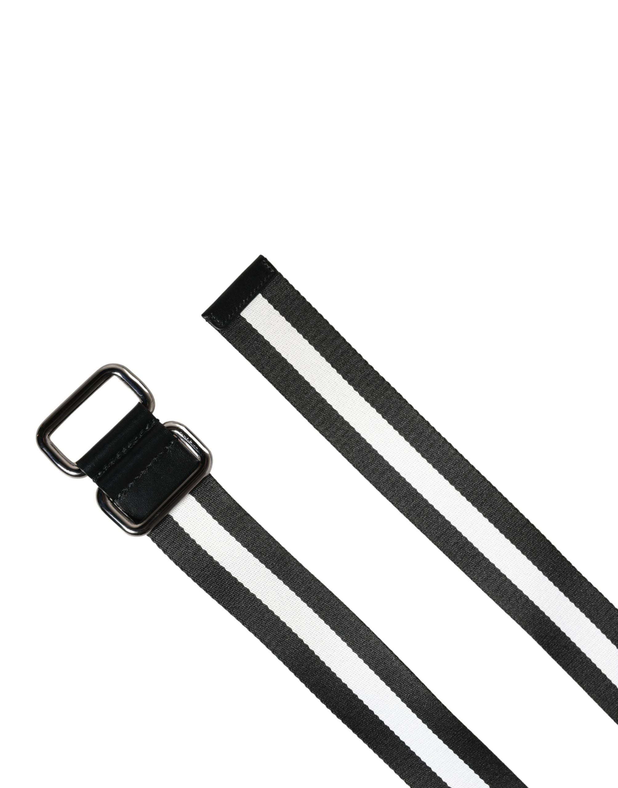 Dolce & Gabbana Men Black White Nylon Logo Metal Buckle Belt