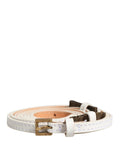 Ermanno Scervino White Leather Skinny Gold Metal Buckle Belt