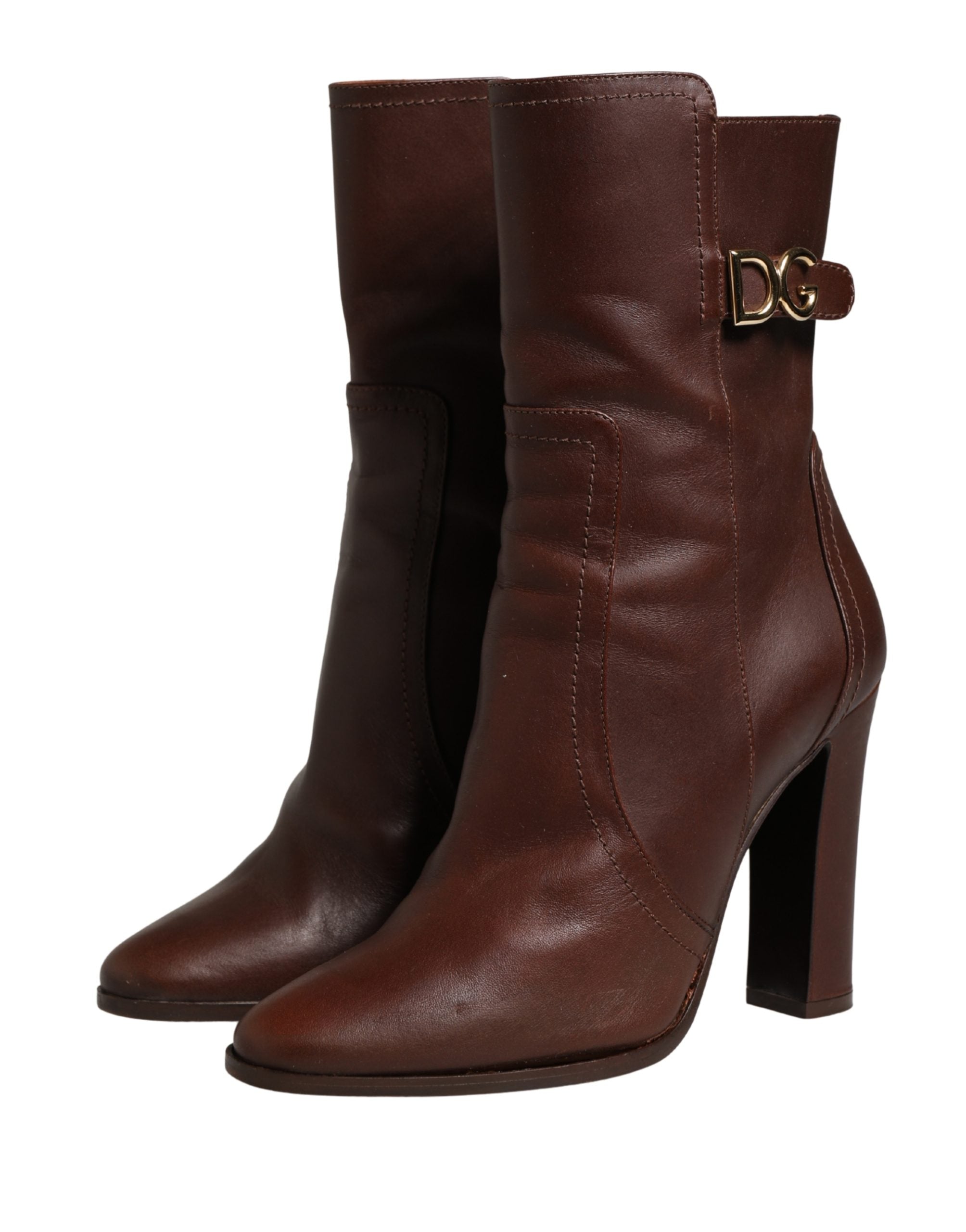 Dolce & Gabbana Brown Leather Heels Mid Calf Boots Shoes
