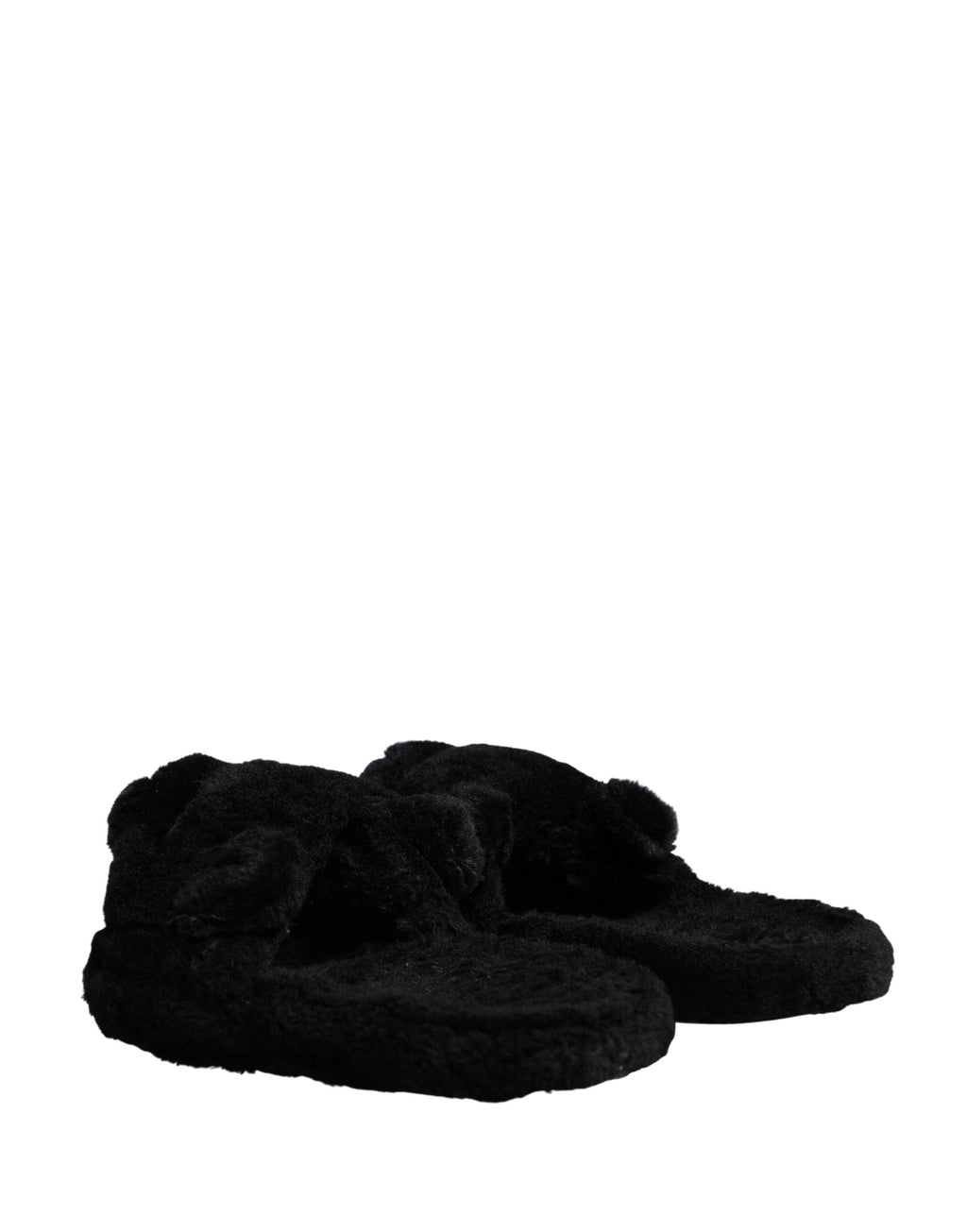 Dolce & Gabbana Black Faux Fur Panther Plush Flat Slides Shoes