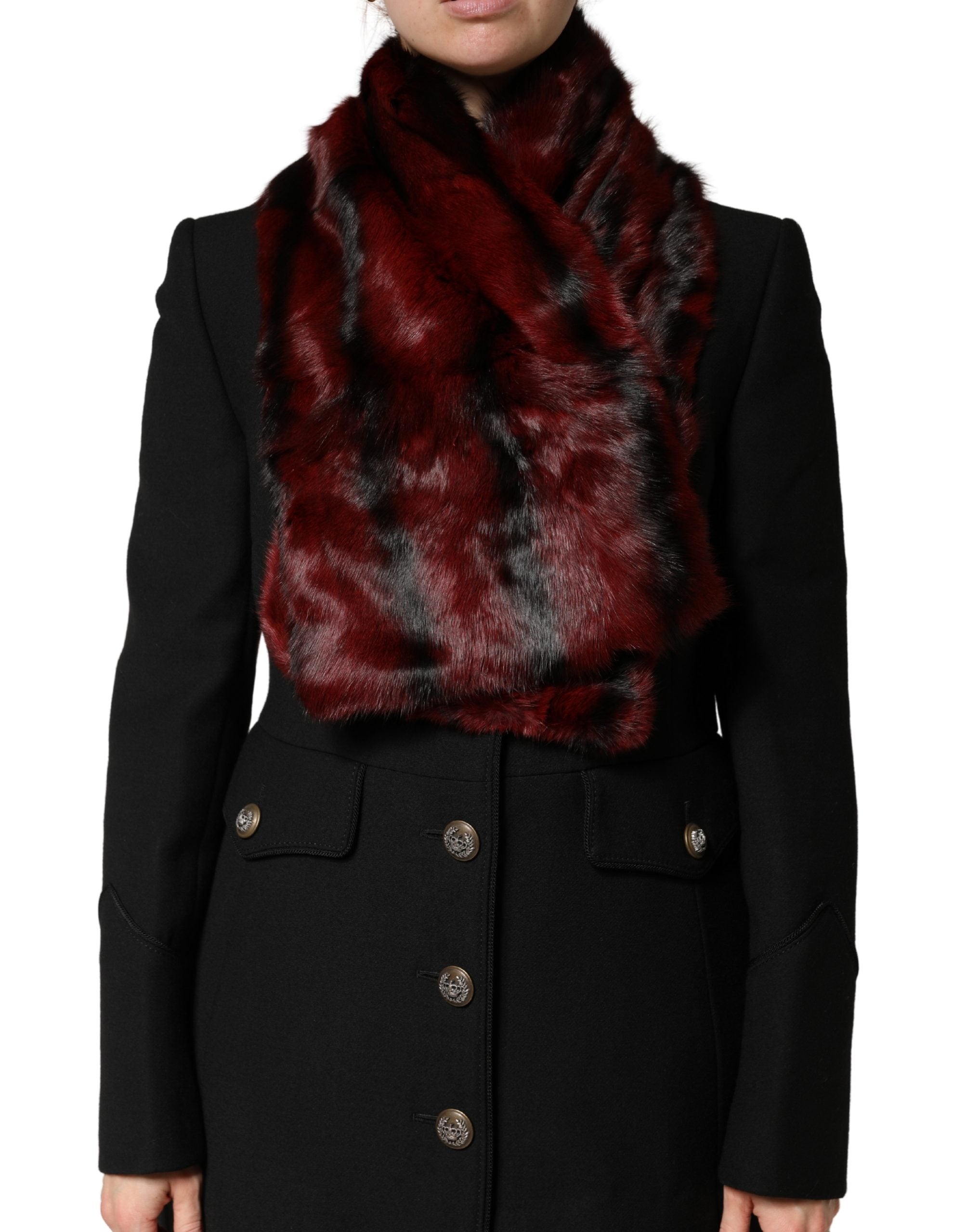 Chal/Estola de piel con rayas negras y rojas de Dolce & Gabbana