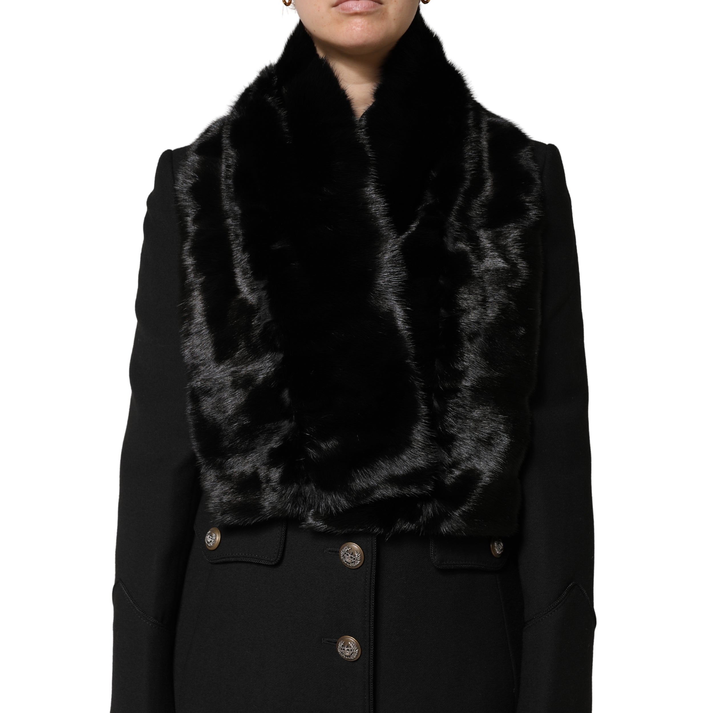 Bufanda con cuello de chal de piel negra Dolce & Gabbana
