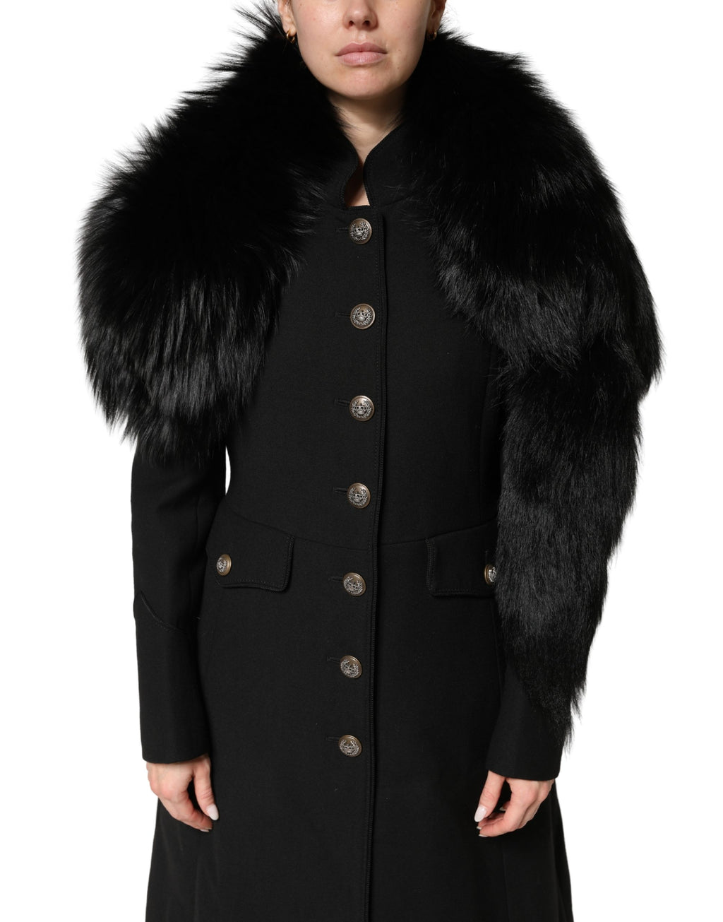 Bufanda para cuello Dolce & Gabbana de piel de zorro negro, abrigo de invierno