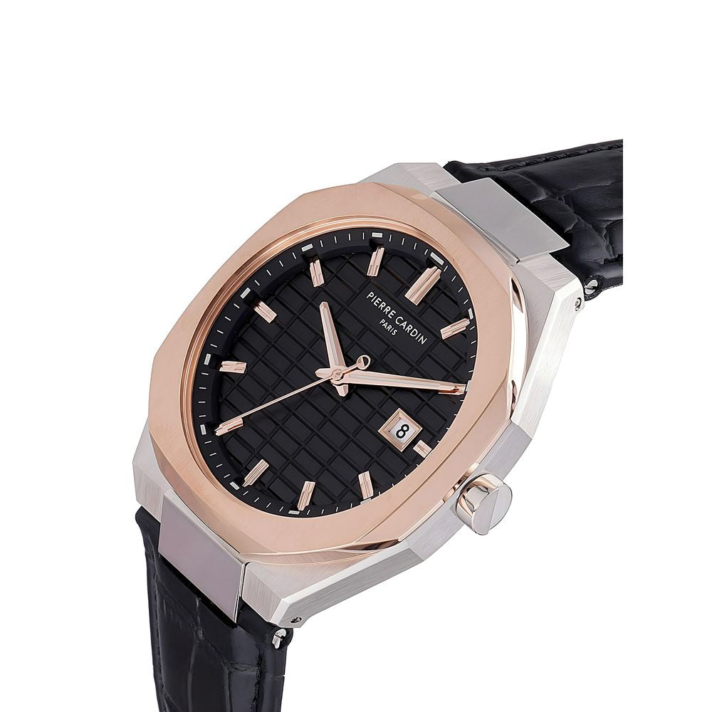 Pierre Cardin Black Leather Dress Watch