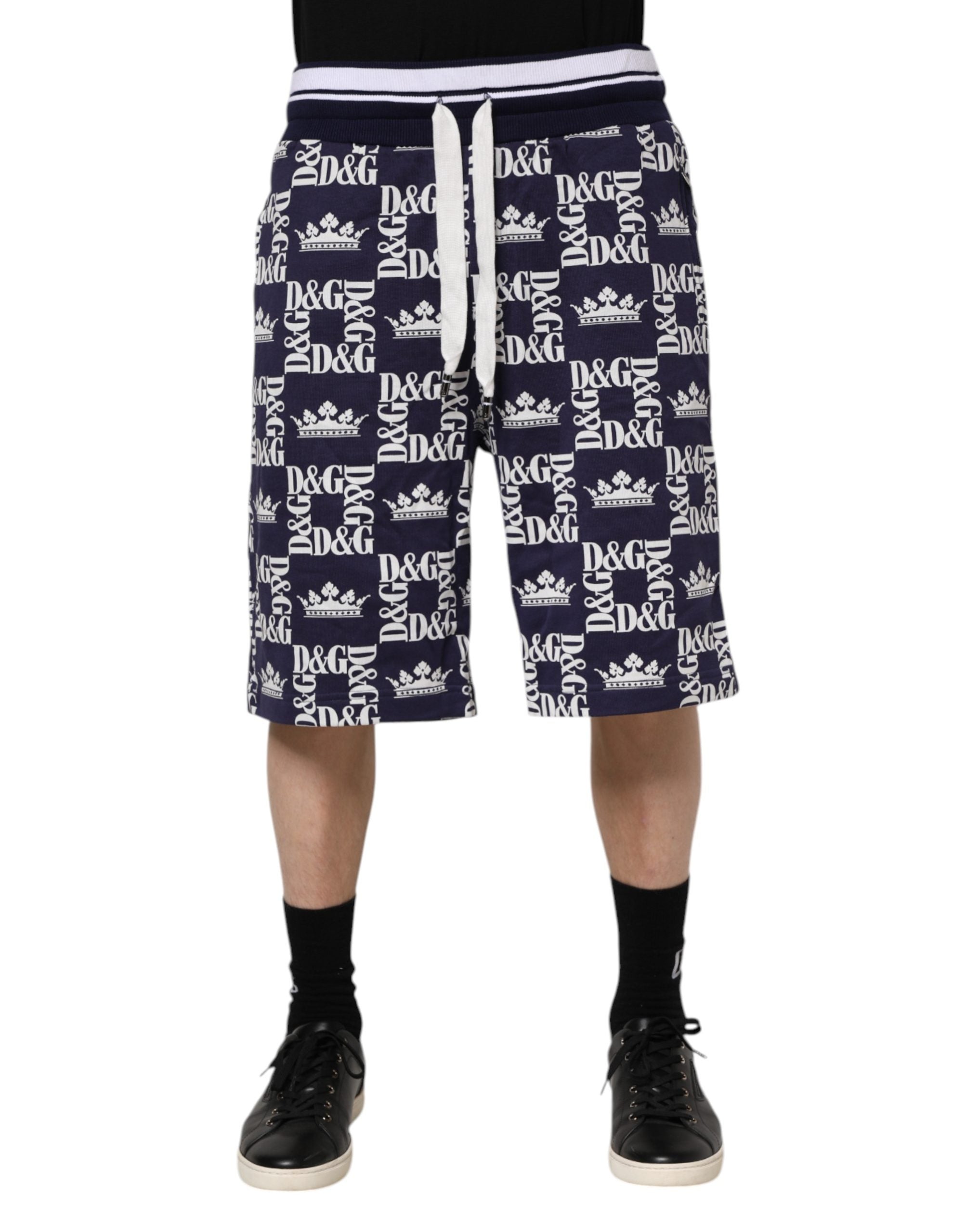 Dolce & Gabbana Bermuda de hombre de lona azul con logo DG estampado