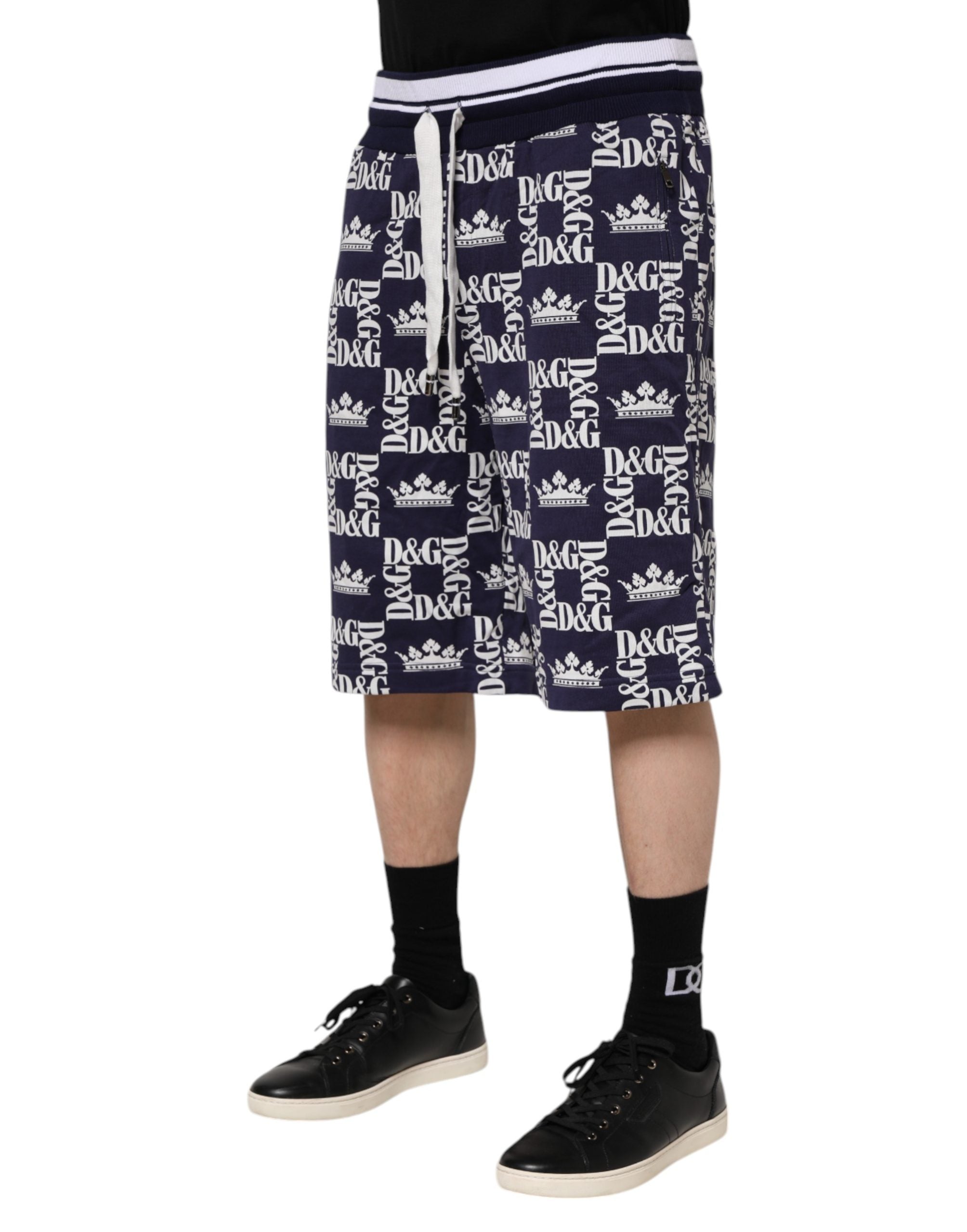 Dolce & Gabbana Bermuda de hombre de lona azul con logo DG estampado