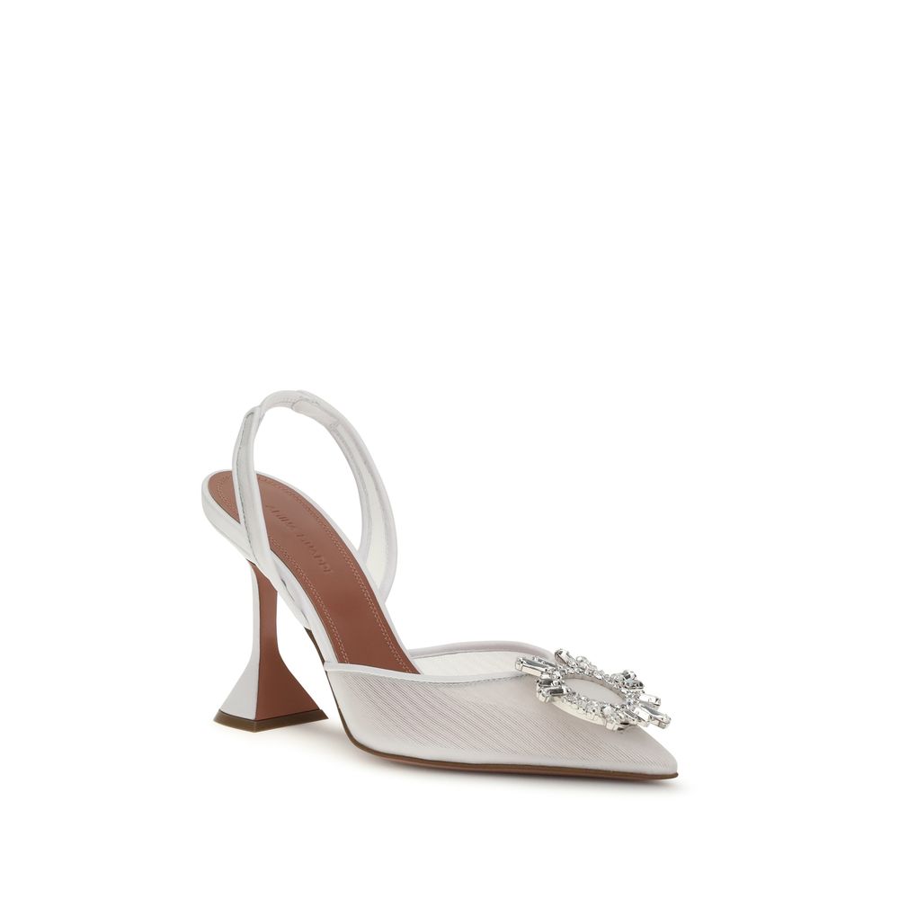 Amina Muaddi White Polyester Platform Pumps