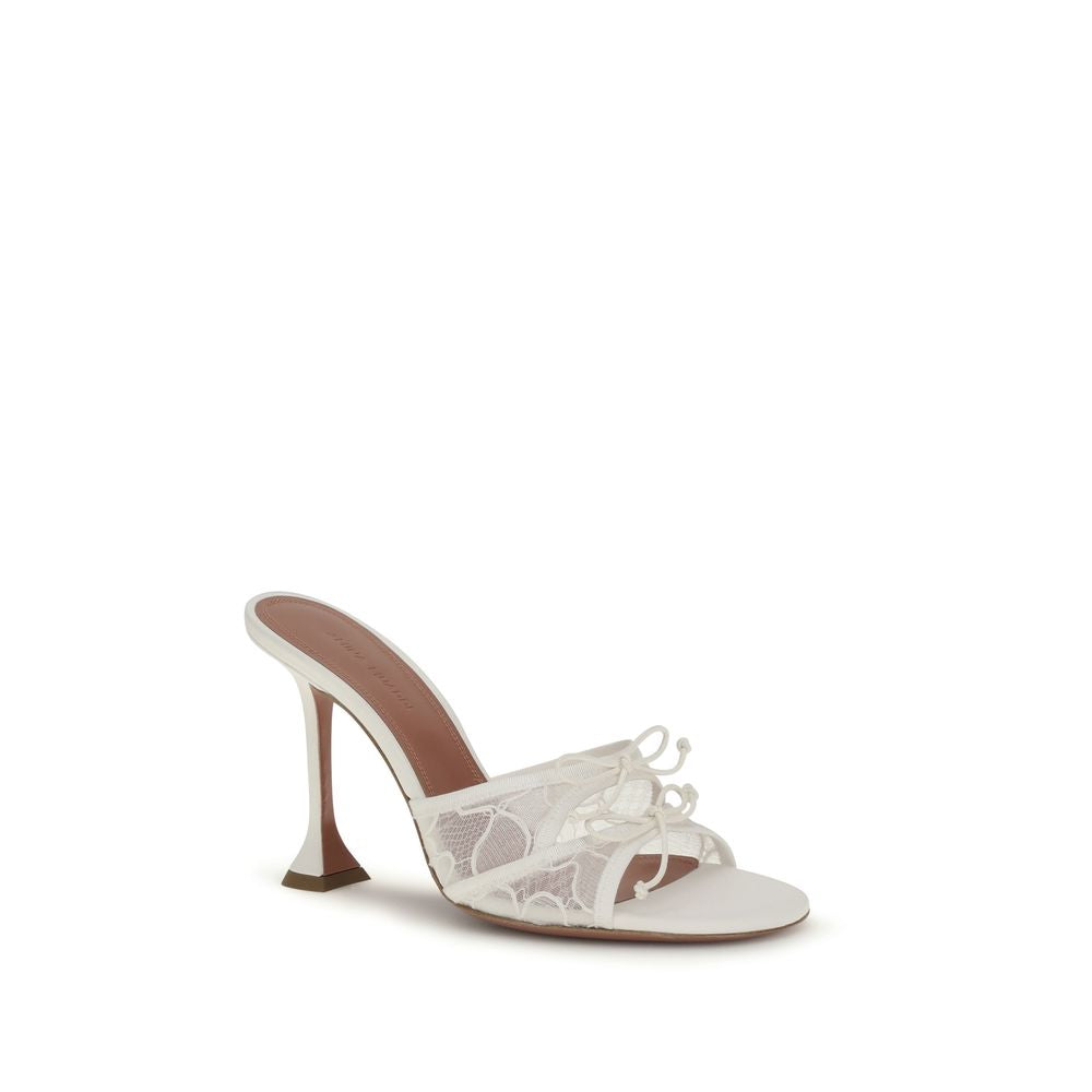 Amina Muaddi White Cotton Slippers
