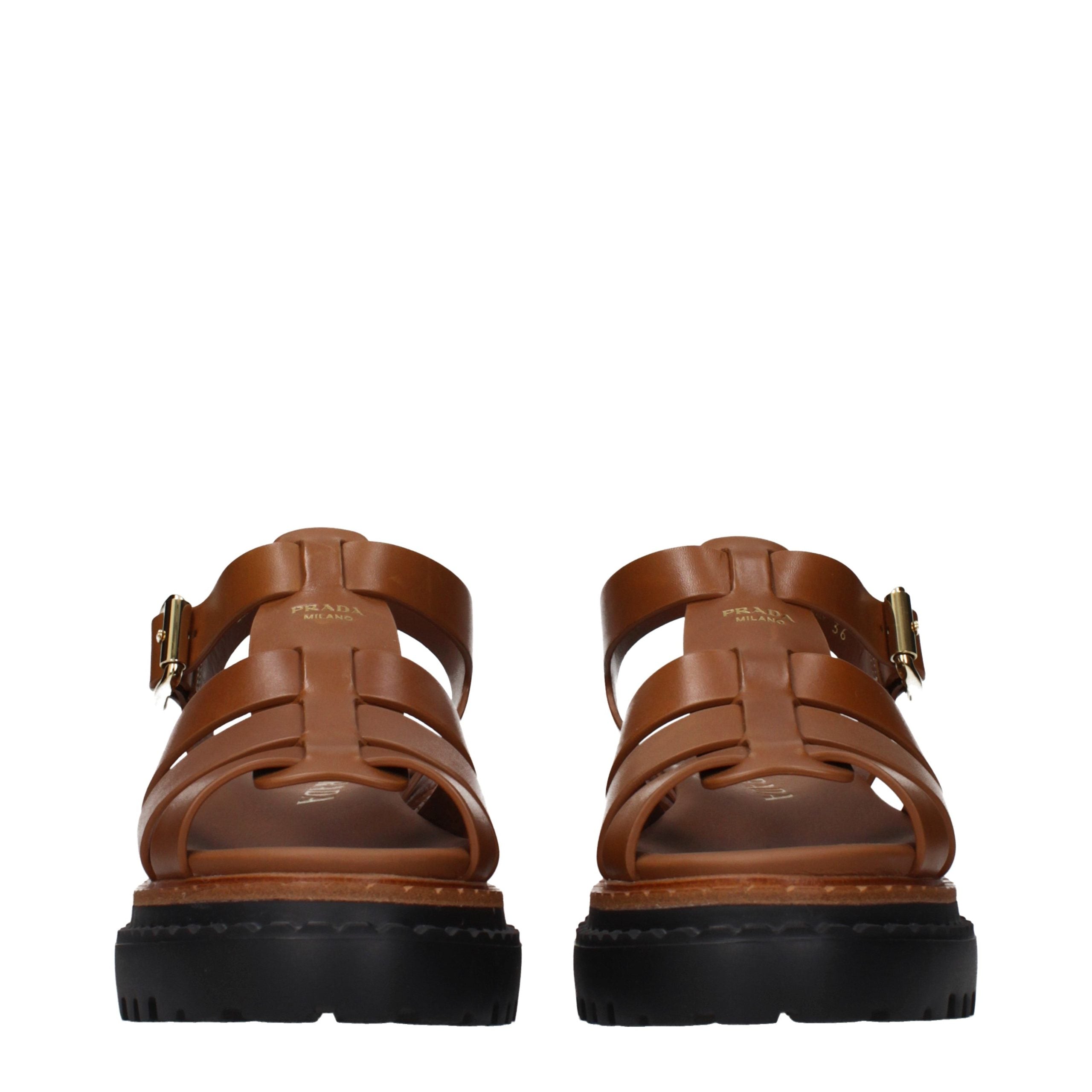 Prada Brown Leather Platform Sandals