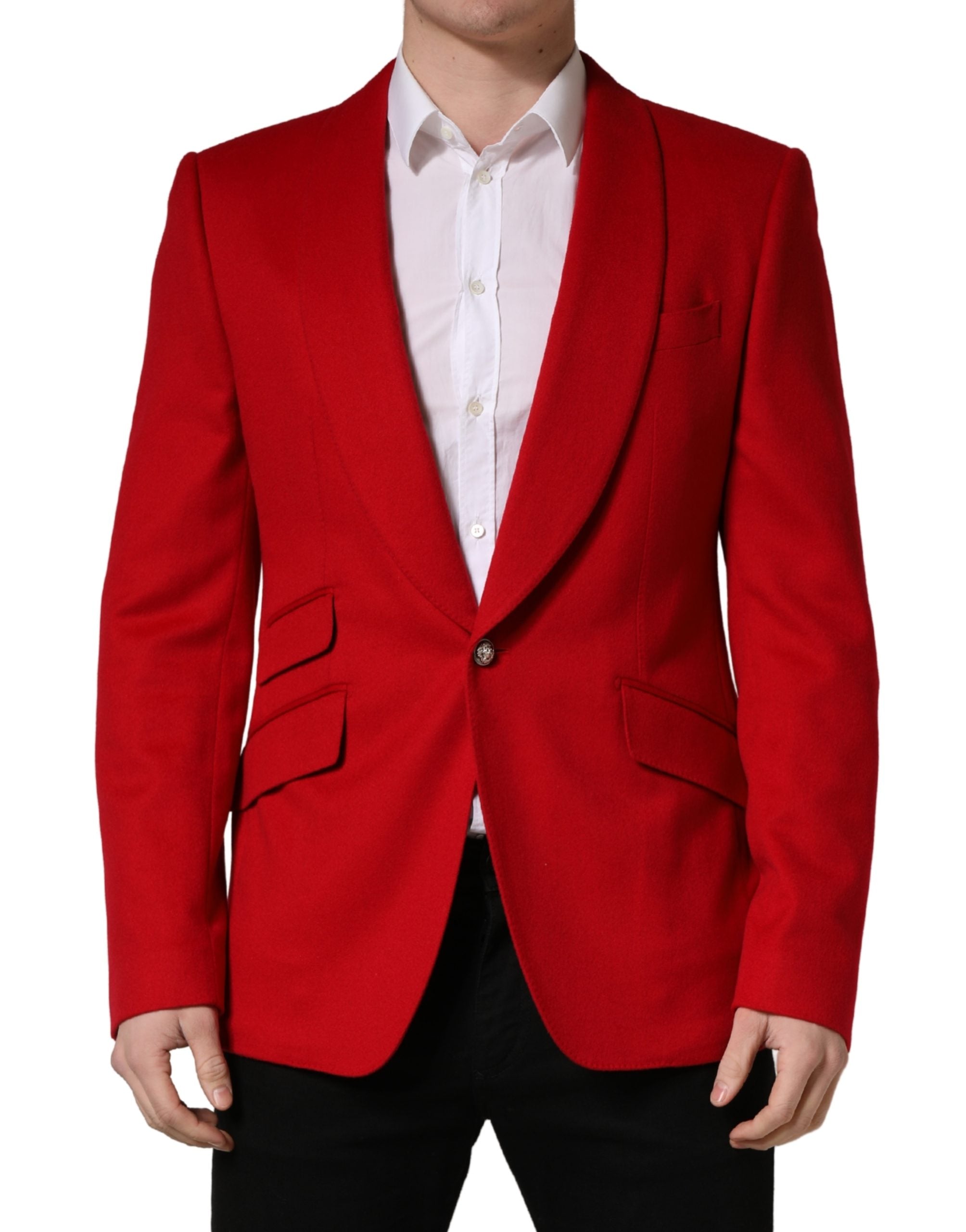 Dolce & Gabbana Red Cashmere Single Breasted Jacket Blazer