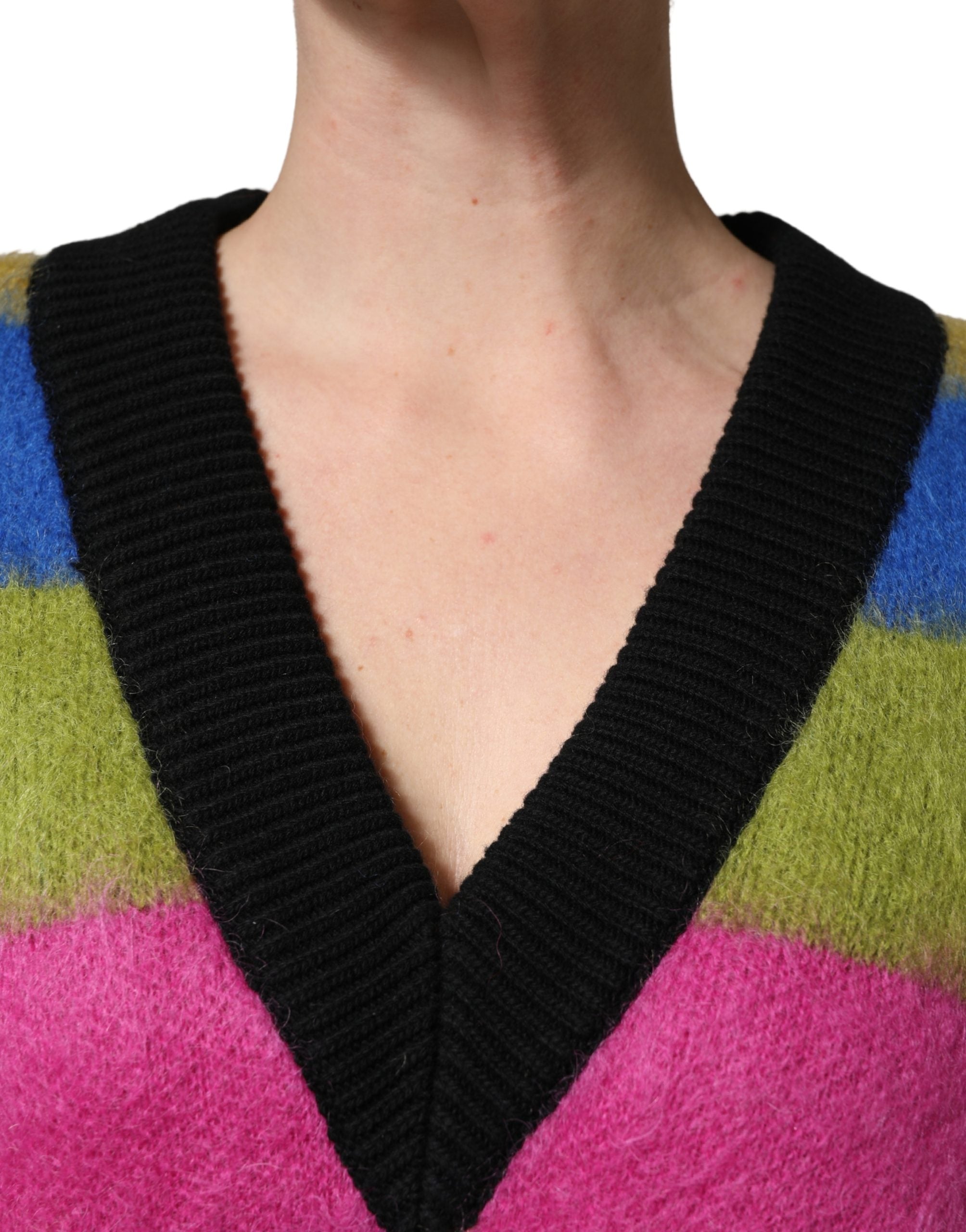 Dolce & Gabbana Multicolor Stripes V-neck Pullover Sweater