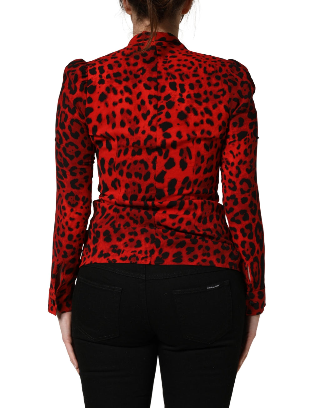 Dolce & Gabbana Red Leopard Print Long Sleeves Blouse Top