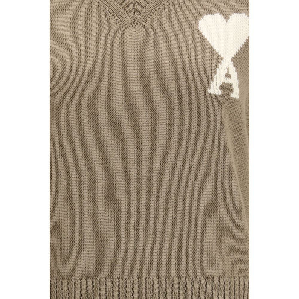 Ami Paris Beige Fleece Wool Sleeveles Sweater