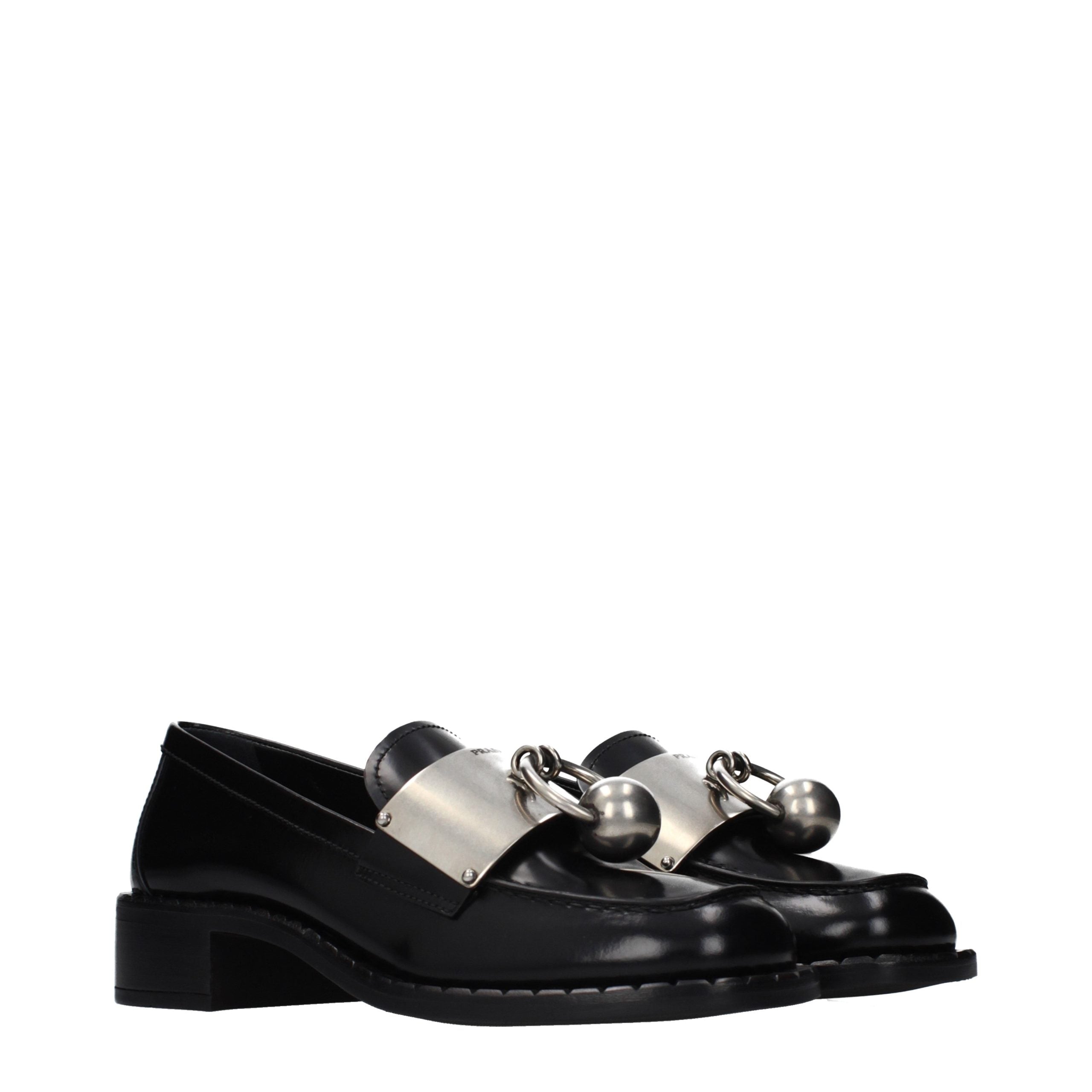 Prada Black Leather Slip-On Loafers